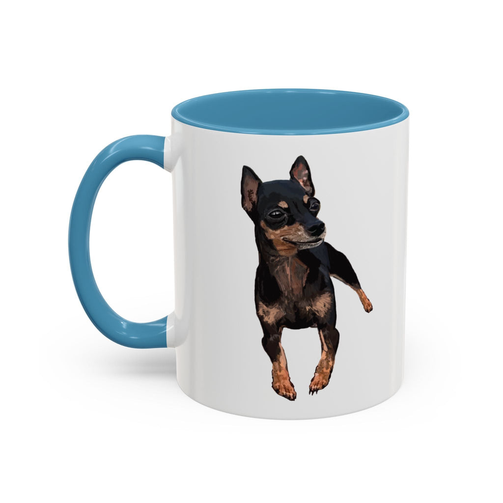 Miniature Pinscher Dog "Charlie" Two Tone Ceramic Mugs - Blue Cava