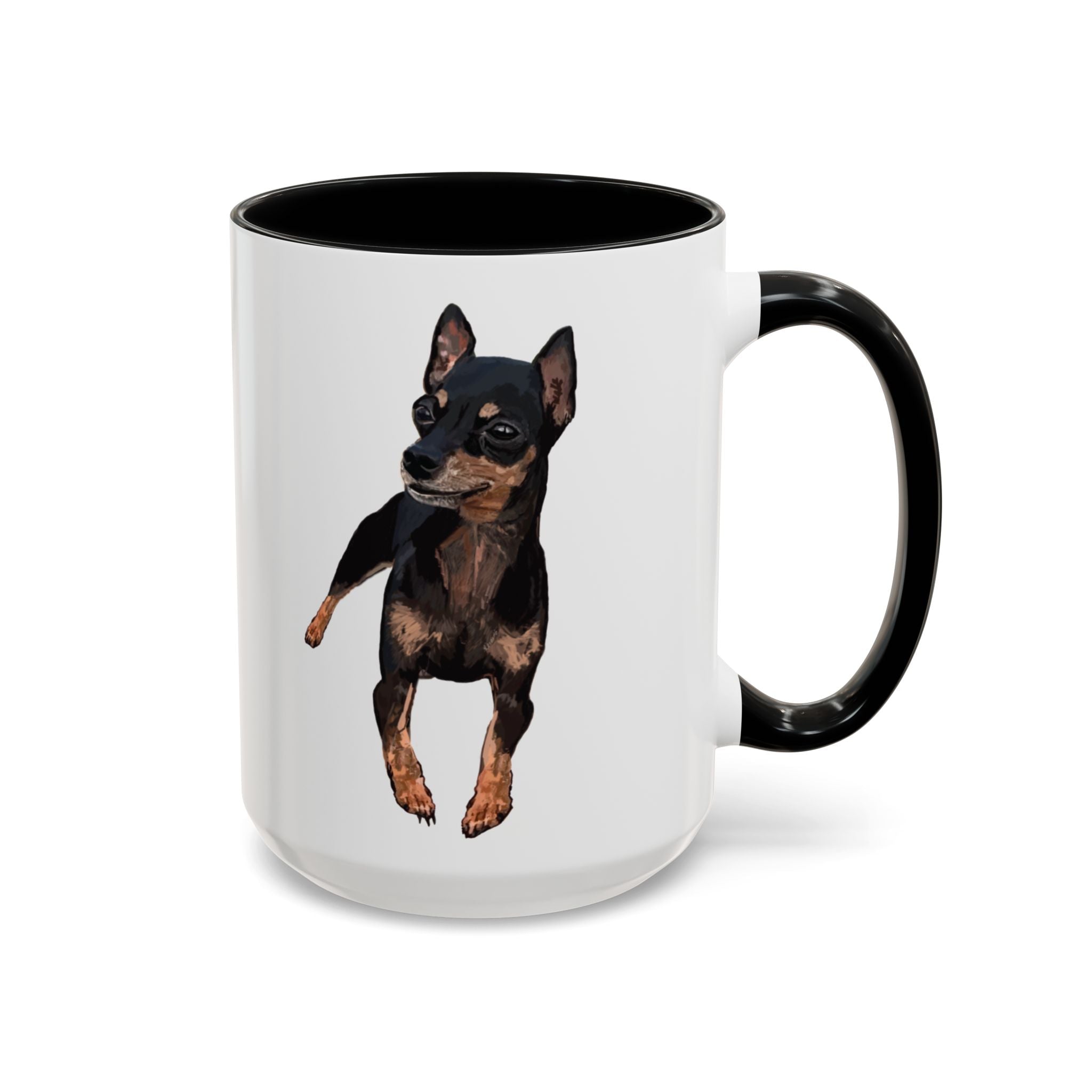 Miniature Pinscher Dog "Charlie" Two Tone Ceramic Mugs - Blue Cava