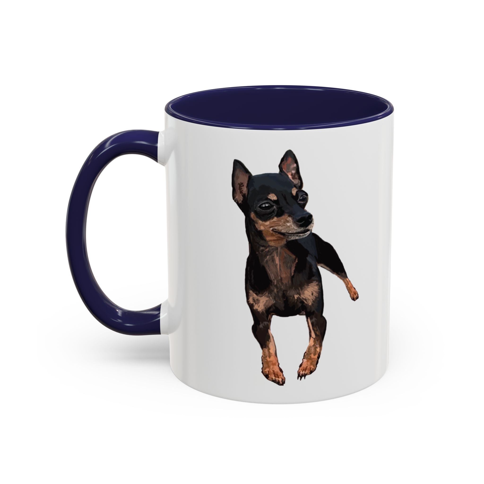 Miniature Pinscher Dog "Charlie" Two Tone Ceramic Mugs - Blue Cava