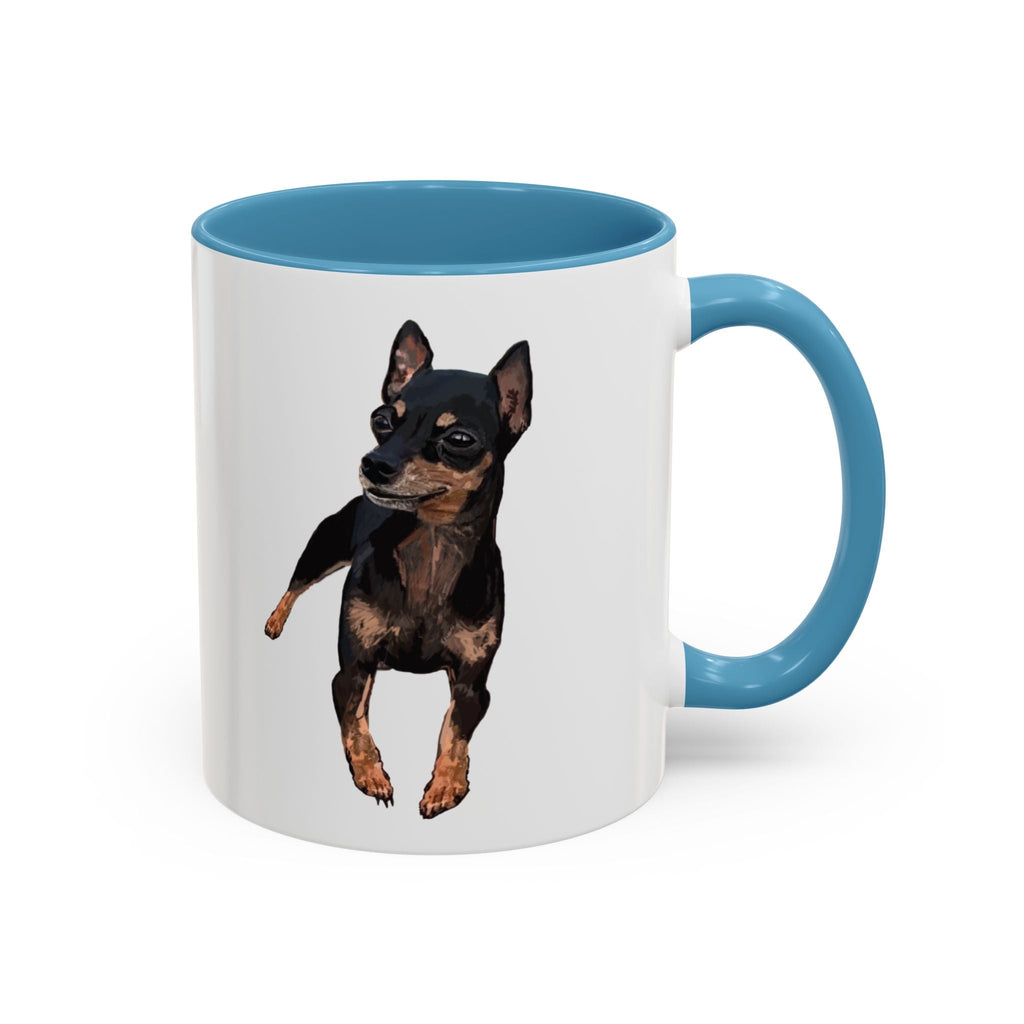 Miniature Pinscher Dog "Charlie" Two Tone Ceramic Mugs - Blue Cava