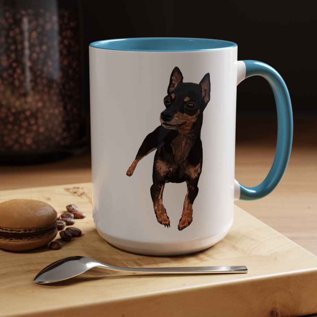 Miniature Pinscher Dog "Charlie" Two Tone Ceramic Mugs - Blue Cava
