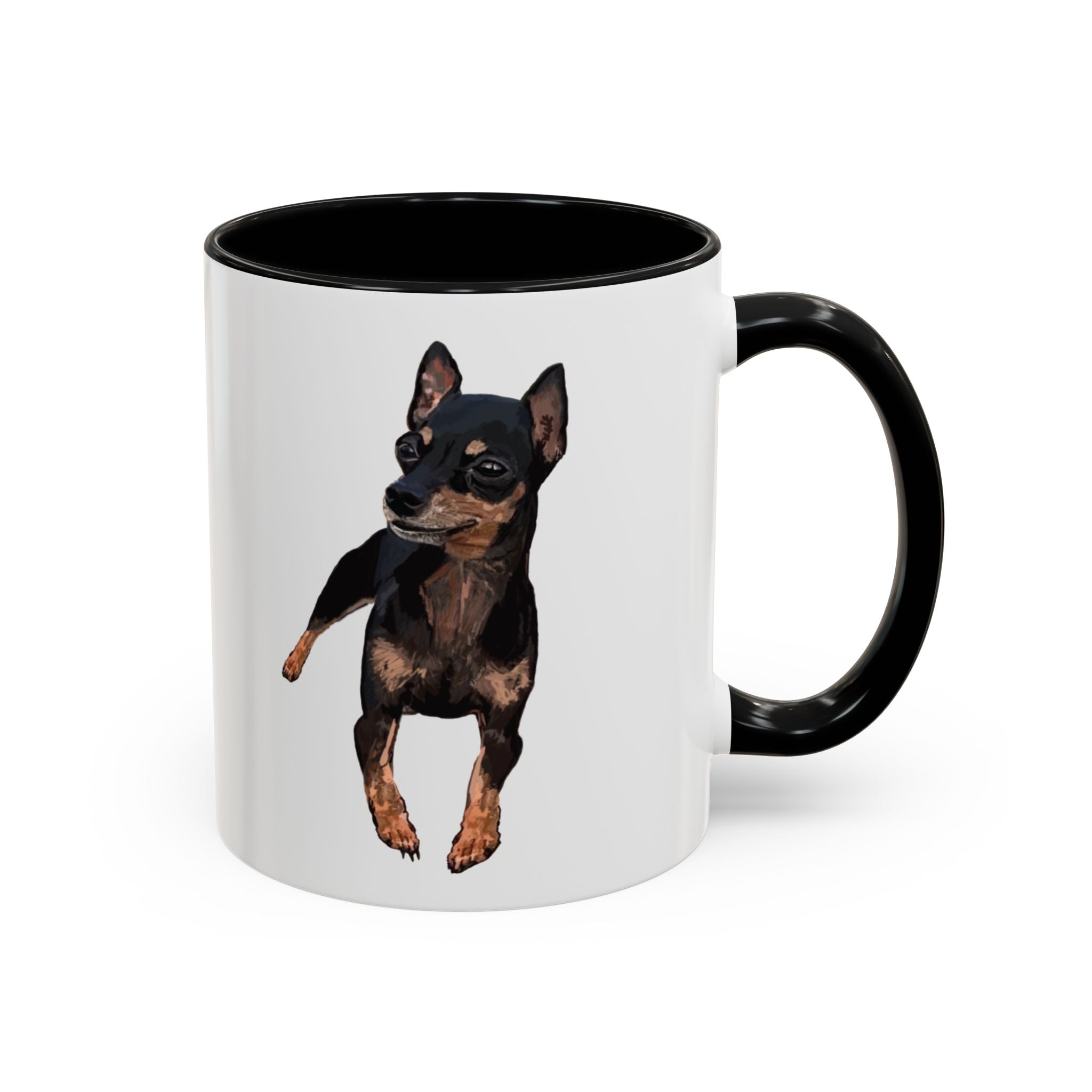 Miniature Pinscher Dog "Charlie" Two Tone Ceramic Mugs - Blue Cava