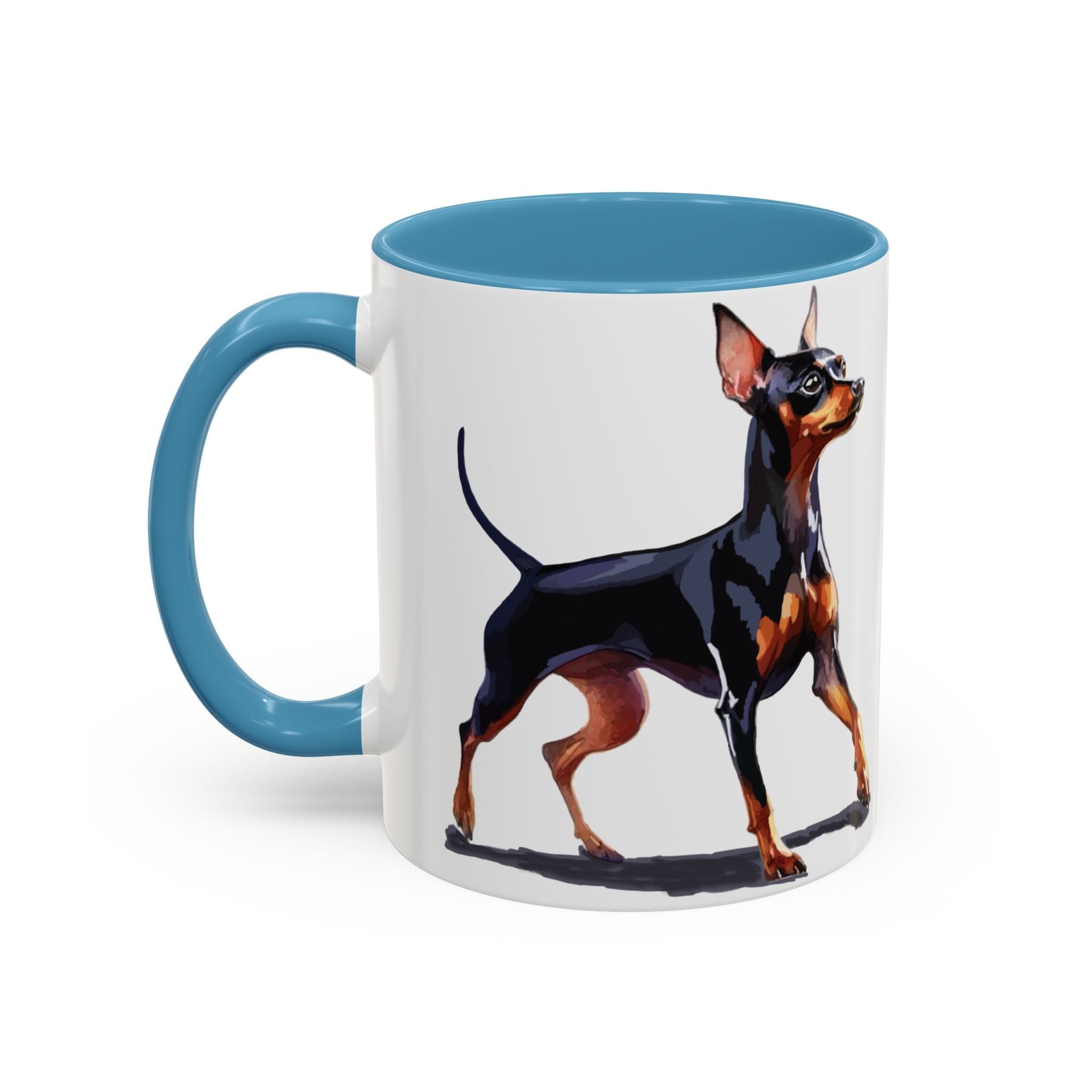 Miniature Pinscher Dog Two Tone Ceramic Coffee Mugs - Blue Cava