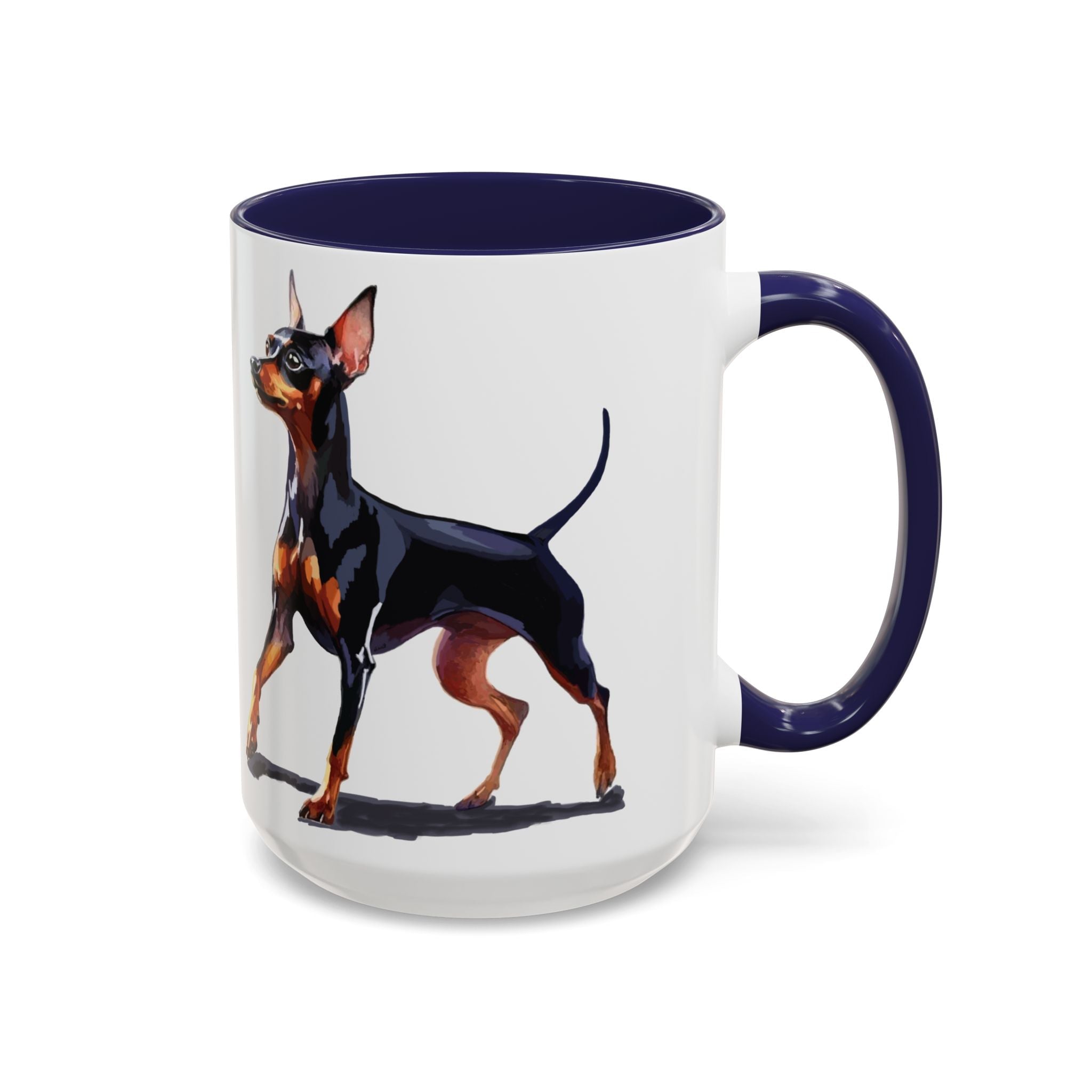 Miniature Pinscher Dog Two Tone Ceramic Coffee Mugs - Blue Cava
