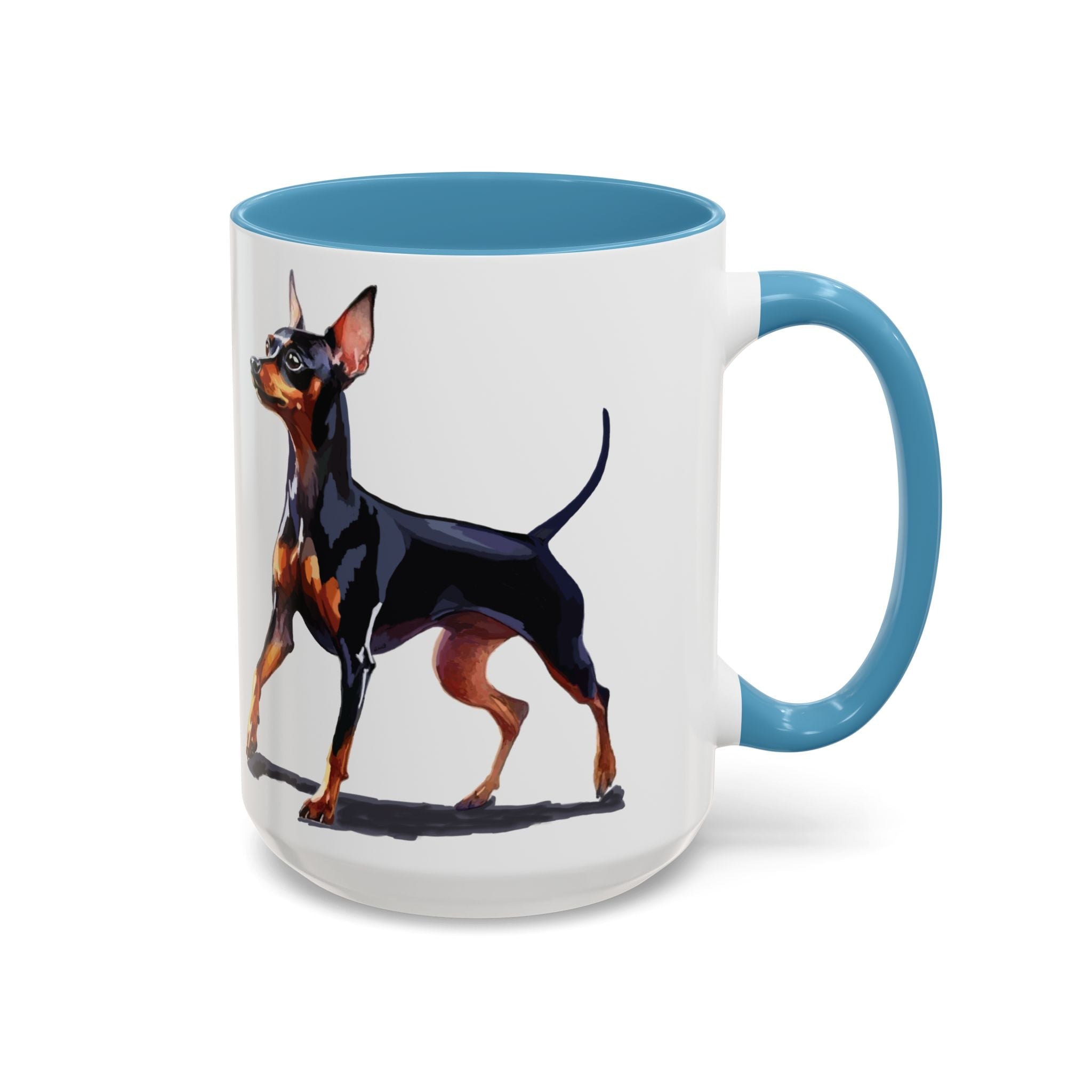 Miniature Pinscher Dog Two Tone Ceramic Coffee Mugs - Blue Cava