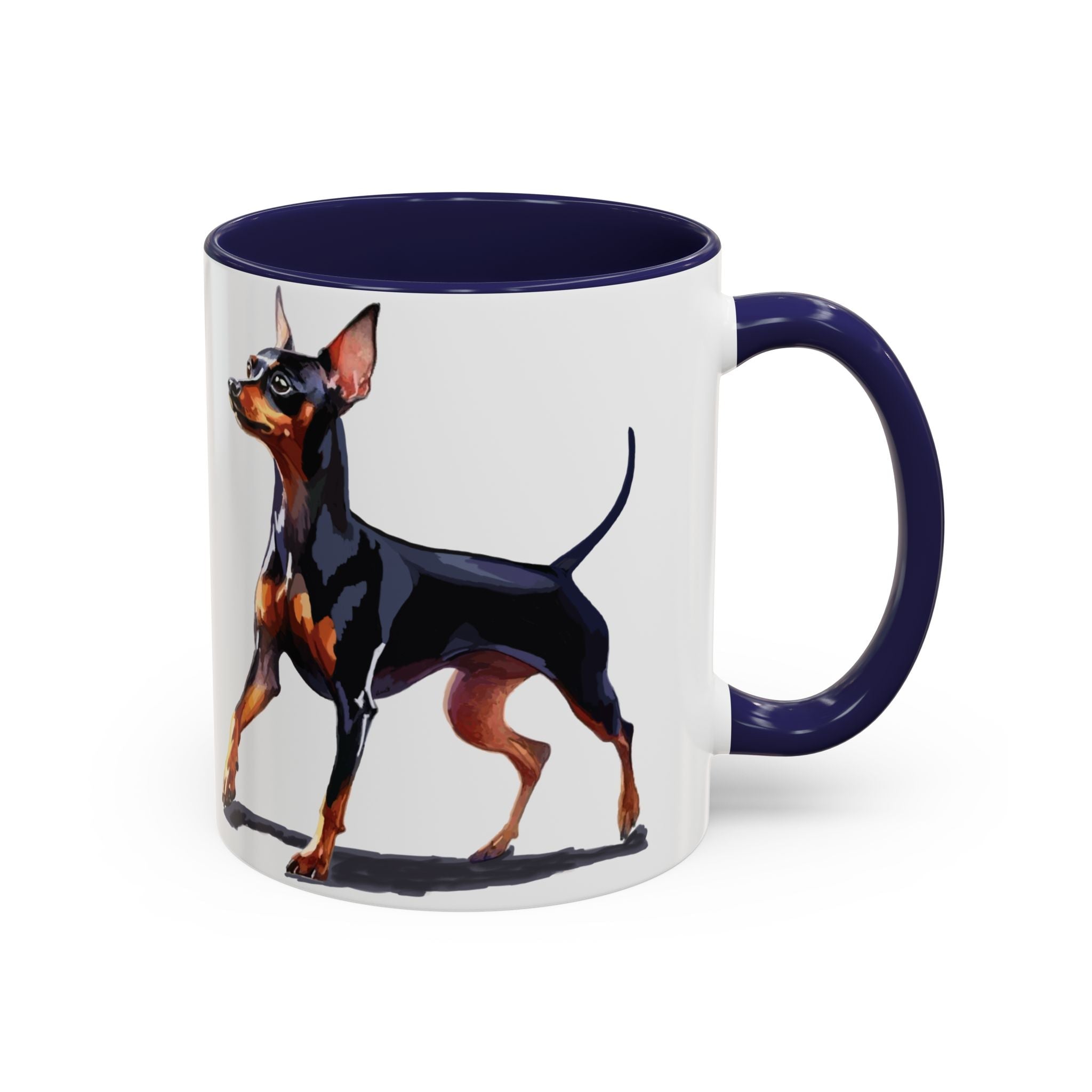 Miniature Pinscher Dog Two Tone Ceramic Coffee Mugs - Blue Cava