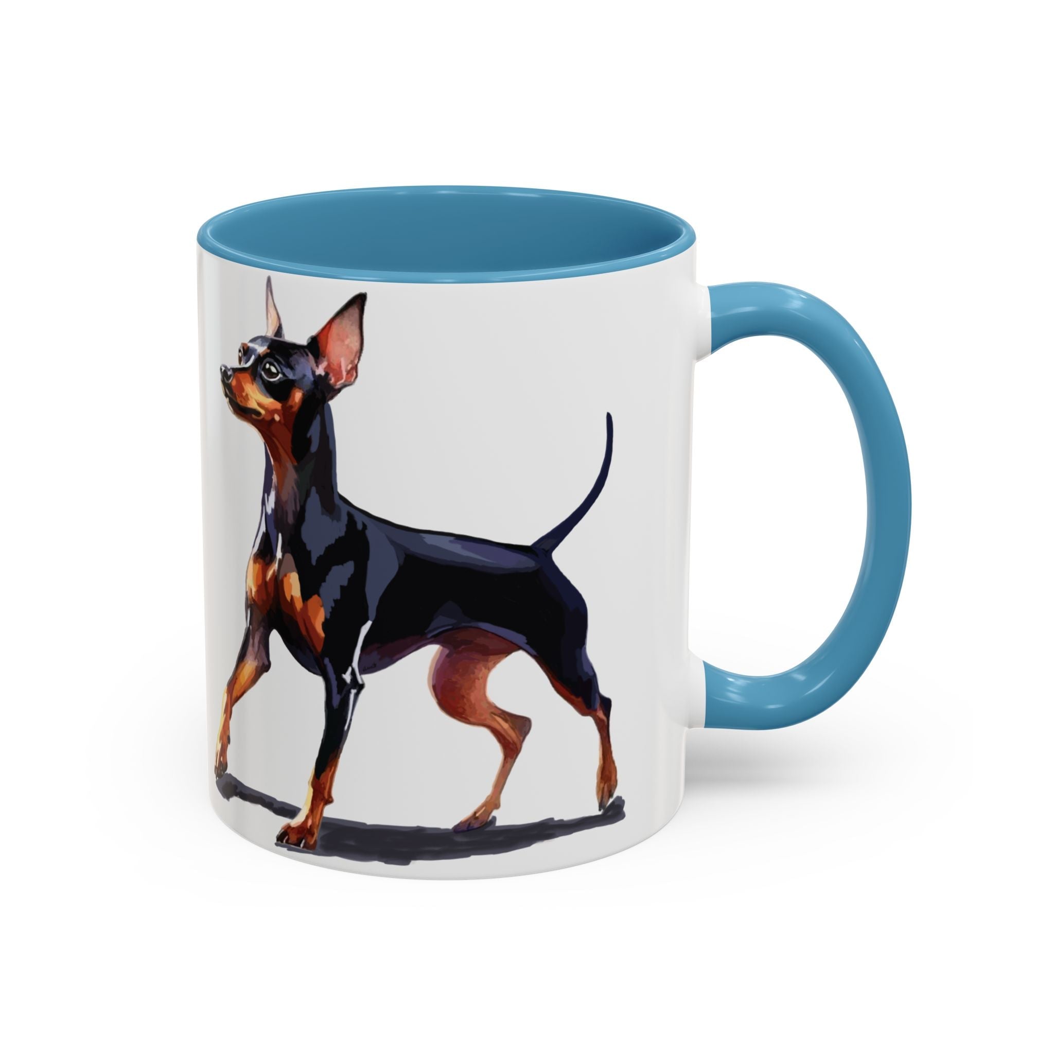 Miniature Pinscher Dog Two Tone Ceramic Coffee Mugs - Blue Cava