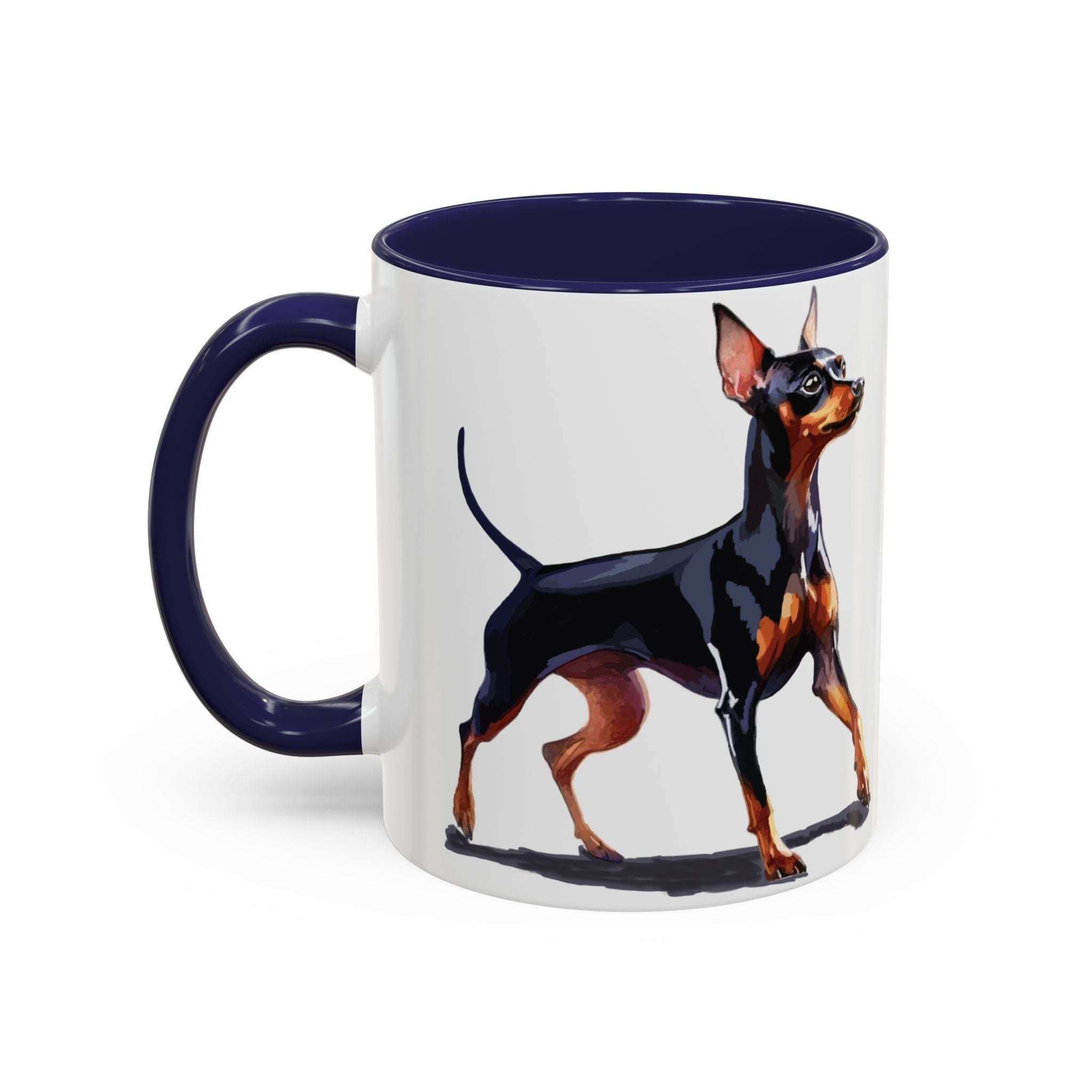 Miniature Pinscher Dog Two Tone Ceramic Coffee Mugs - Blue Cava