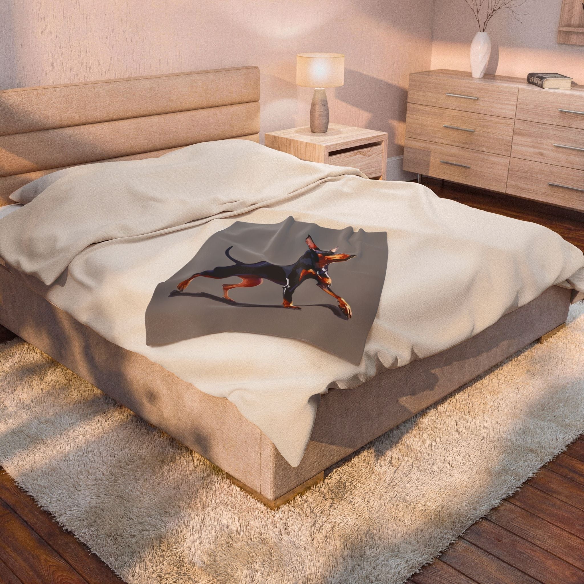 Miniature Pinscher Velveteen Plush Blanket — Soft Dog Portrait Throw for Pet Lovers - Blue Cava