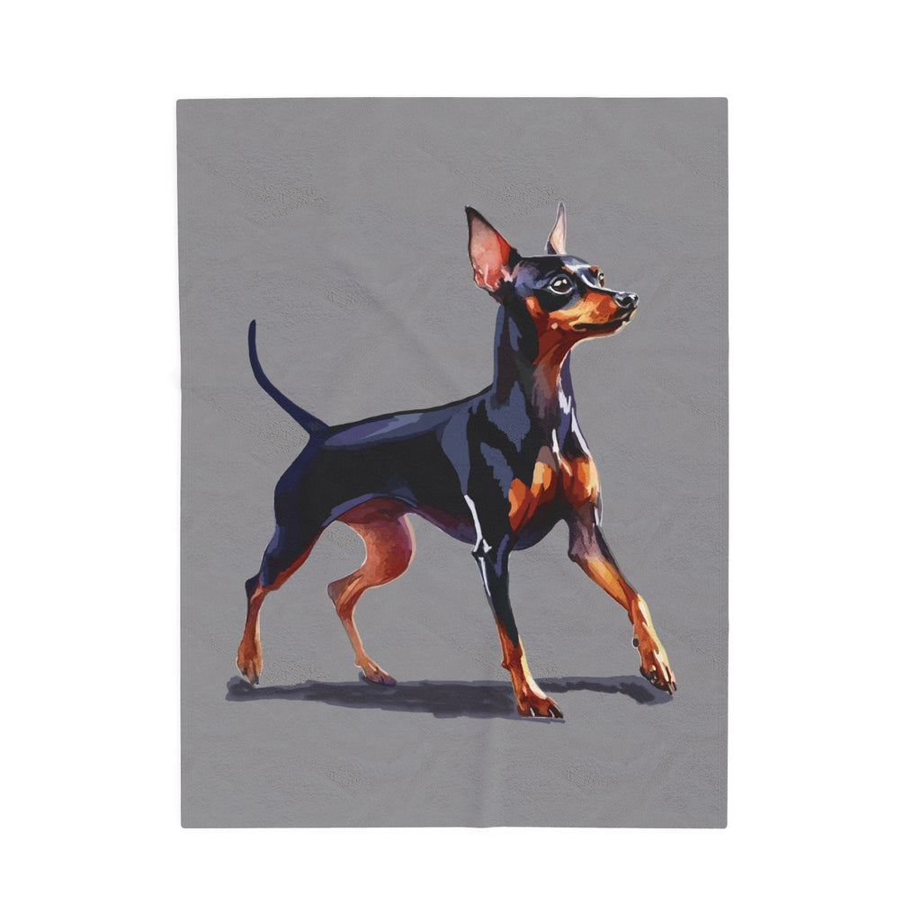 Miniature Pinscher Velveteen Plush Blanket — Soft Dog Portrait Throw for Pet Lovers - Blue Cava