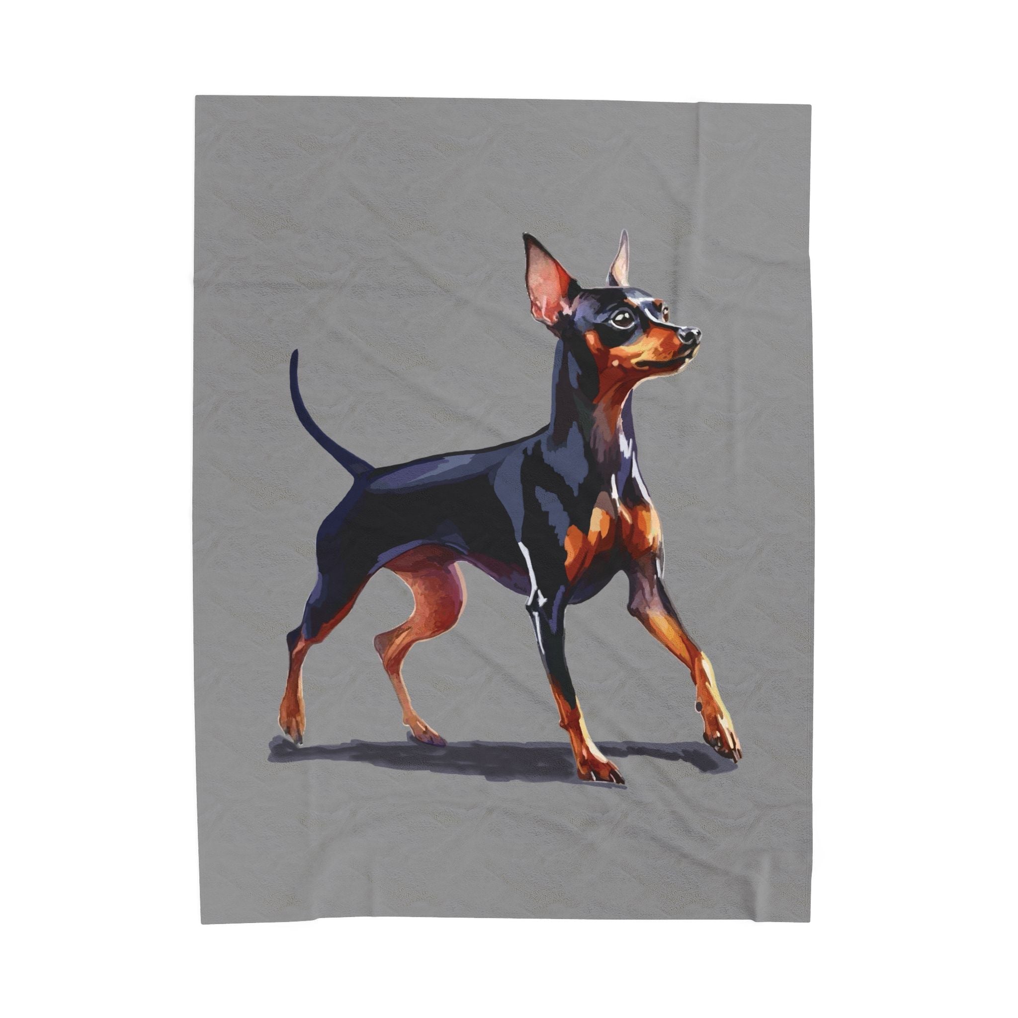Miniature Pinscher Velveteen Plush Blanket — Soft Dog Portrait Throw for Pet Lovers - Blue Cava