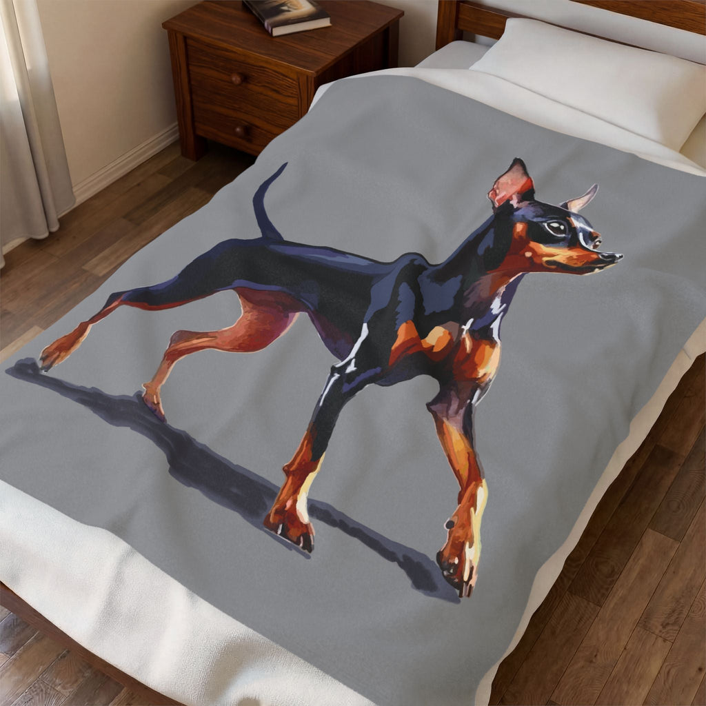 Miniature Pinscher Velveteen Plush Blanket — Soft Dog Portrait Throw for Pet Lovers - Blue Cava