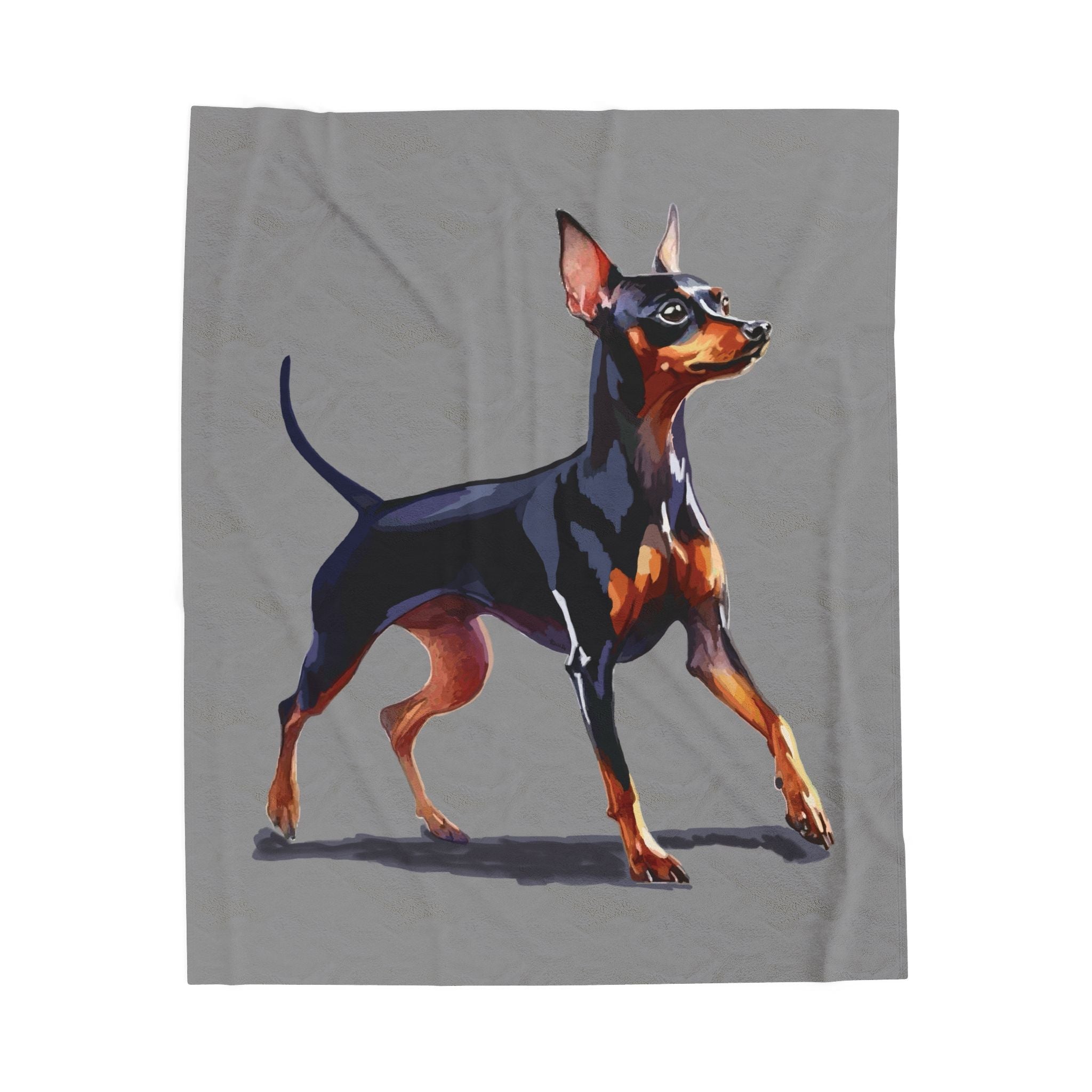 Miniature Pinscher Velveteen Plush Blanket — Soft Dog Portrait Throw for Pet Lovers - Blue Cava