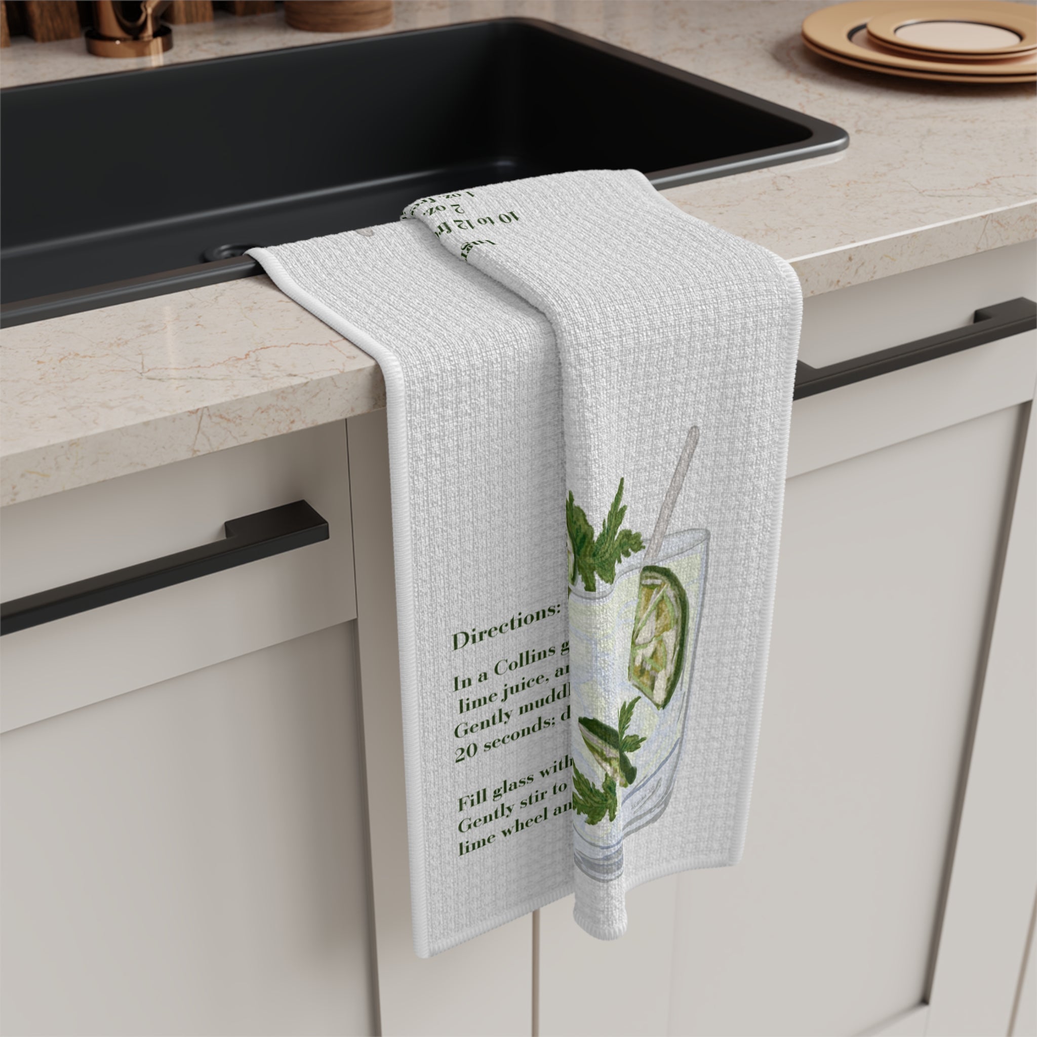 Mojito Cocktail Recipe Microfiber Tea Towel — Mojito, Lime & Mint Bar Towel - Blue Cava