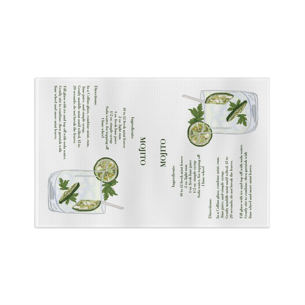 Mojito Cocktail Recipe Microfiber Tea Towel — Mojito, Lime & Mint Bar Towel - Blue Cava
