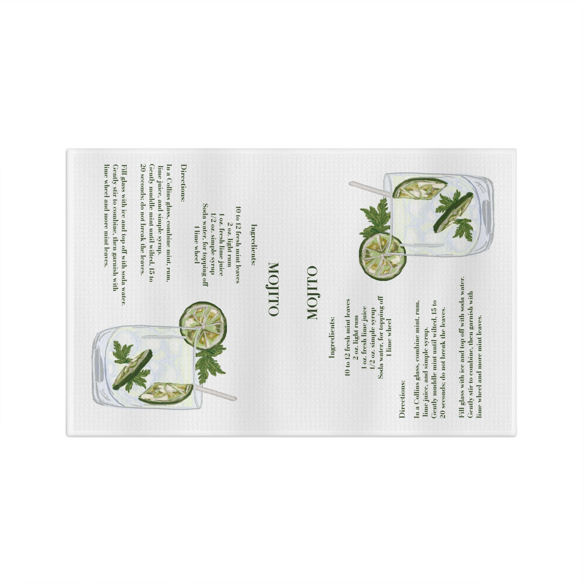 Mojito Cocktail Recipe Microfiber Tea Towel — Mojito, Lime & Mint Bar Towel - Blue Cava