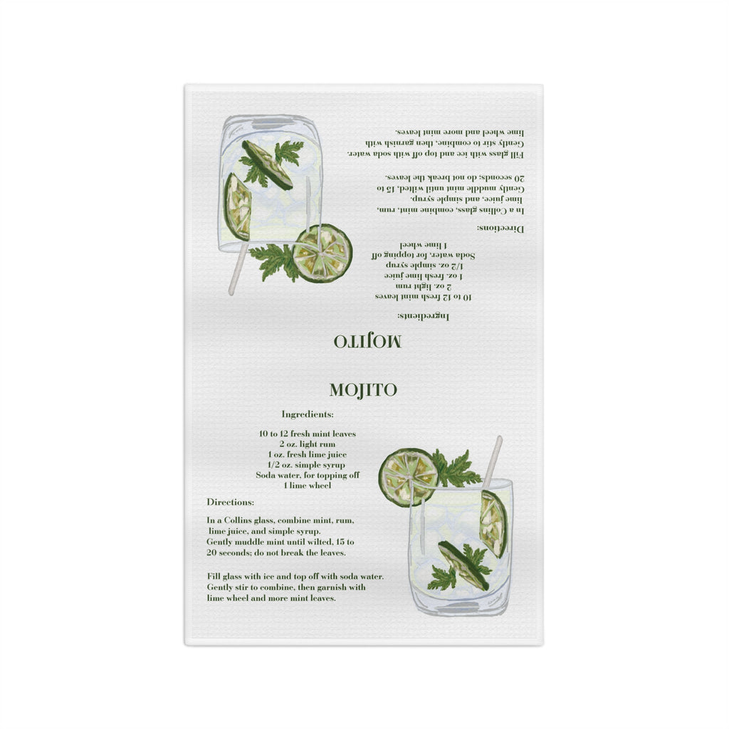 Mojito Cocktail Recipe Microfiber Tea Towel — Mojito, Lime & Mint Bar Towel - Blue Cava