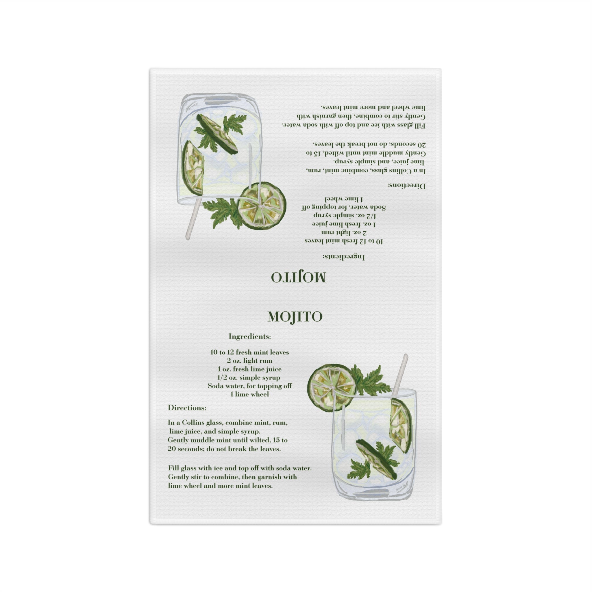 Mojito Cocktail Recipe Microfiber Tea Towel — Mojito, Lime & Mint Bar Towel - Blue Cava