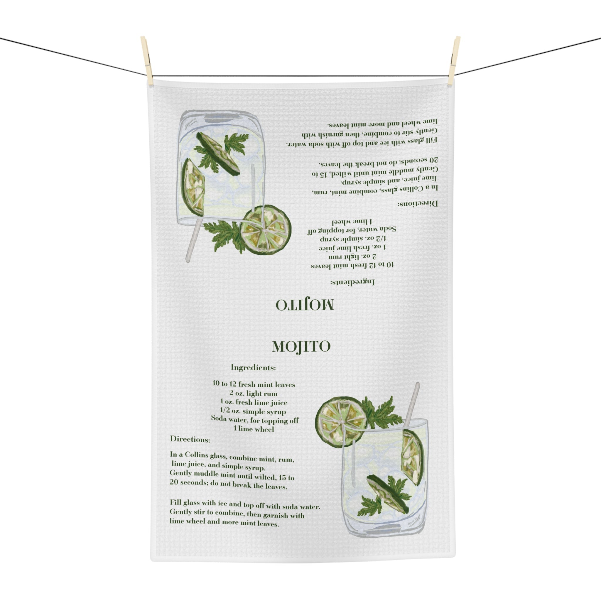 Mojito Cocktail Recipe Microfiber Tea Towel — Mojito, Lime & Mint Bar Towel - Blue Cava