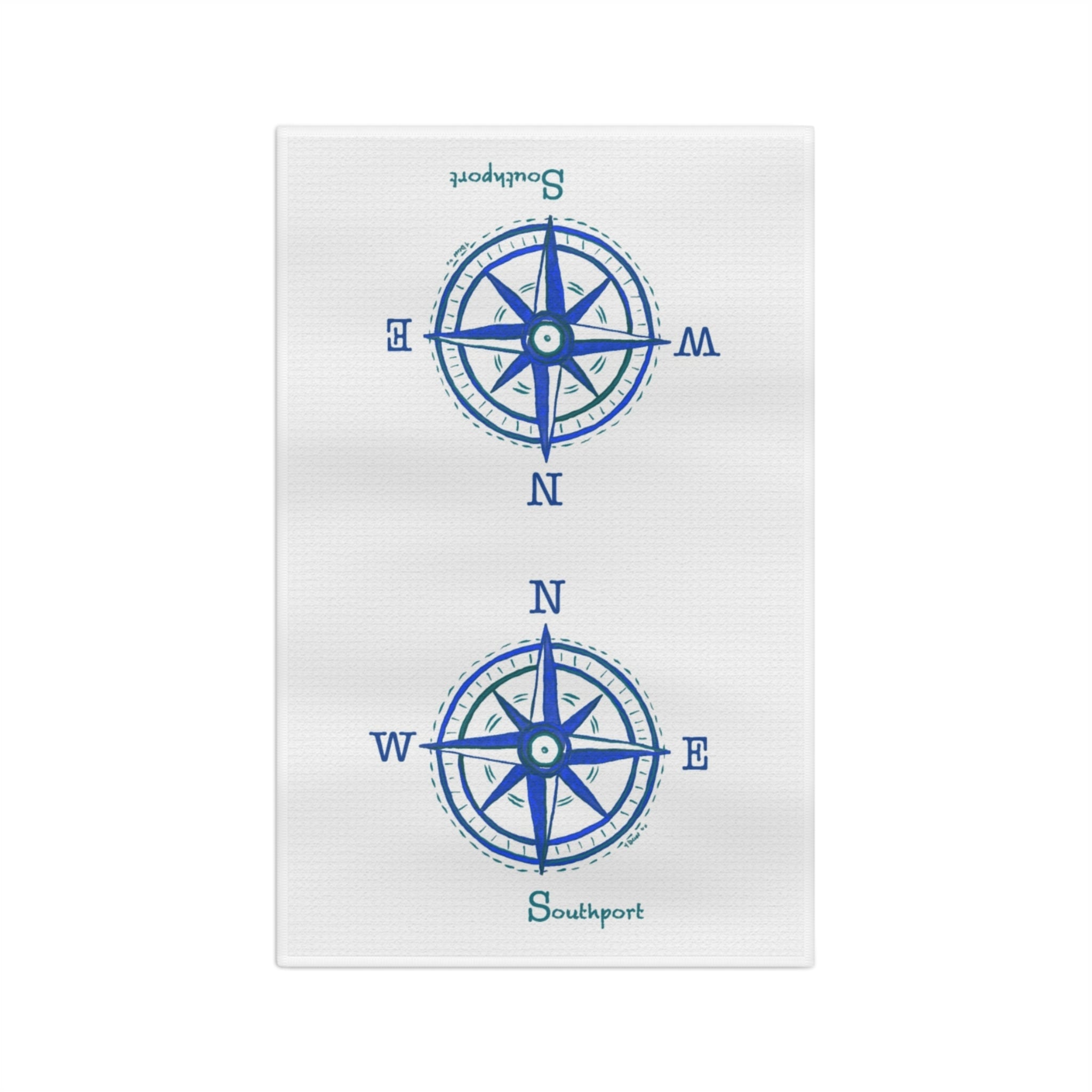 Nautical Southport NC Compass Microfiber Waffle Kitchen Towel - Blue Cava
