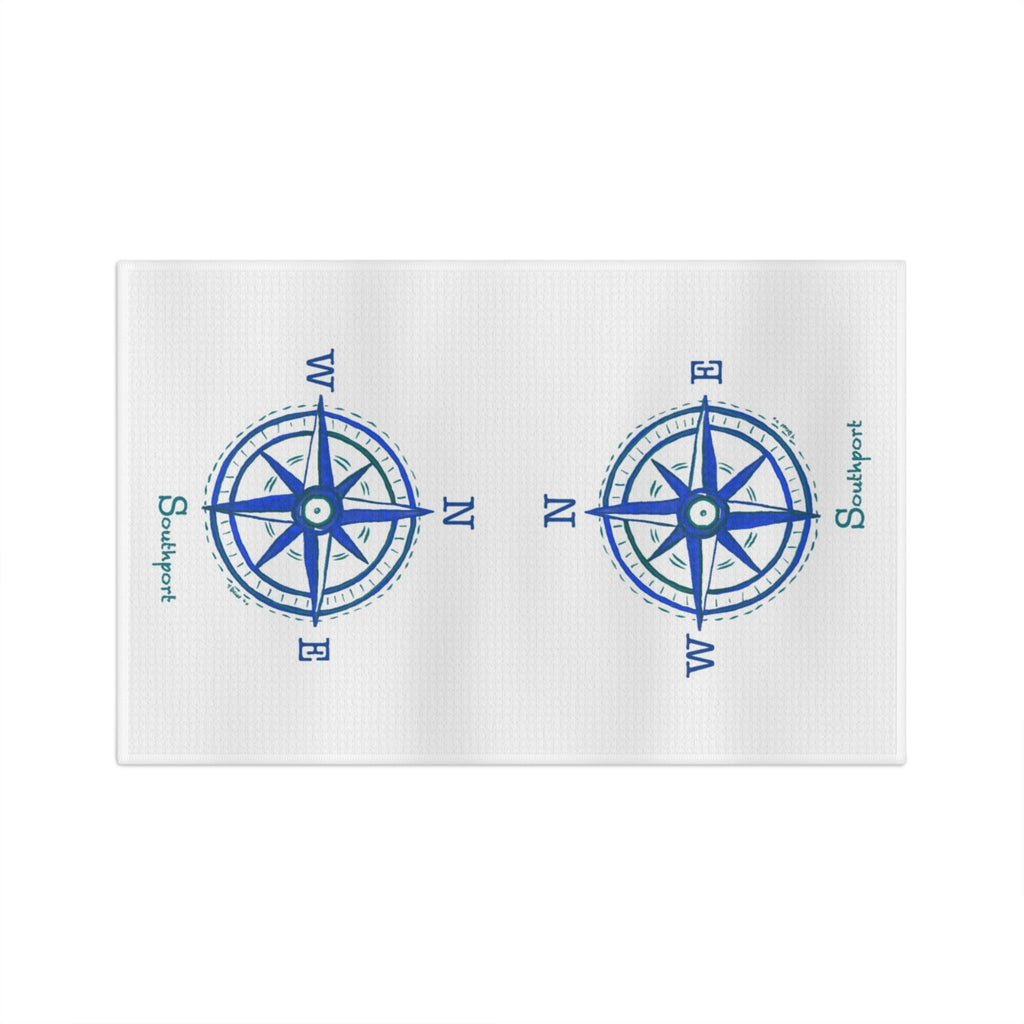 Nautical Southport NC Compass Microfiber Waffle Kitchen Towel - Blue Cava