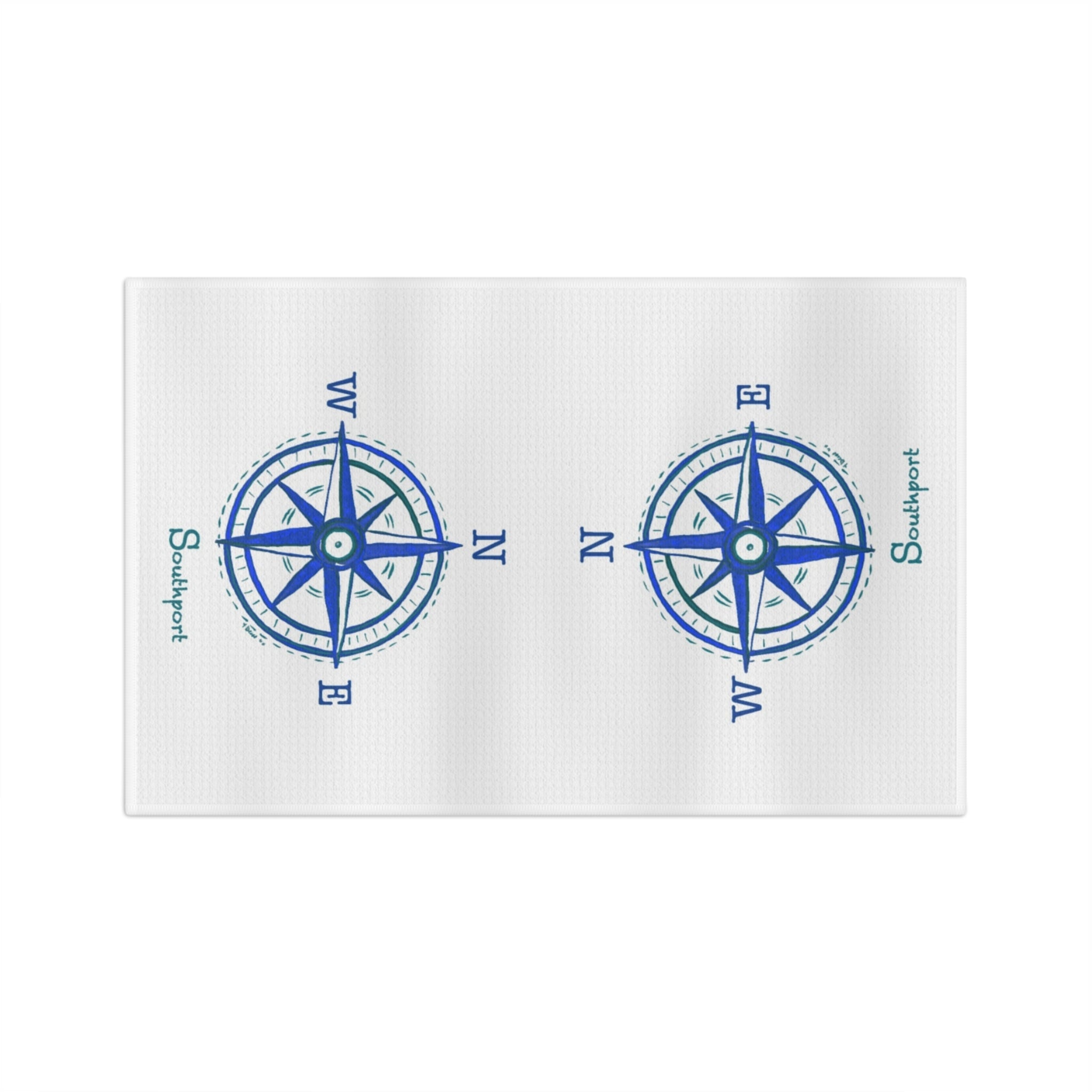 Nautical Southport NC Compass Microfiber Waffle Kitchen Towel - Blue Cava