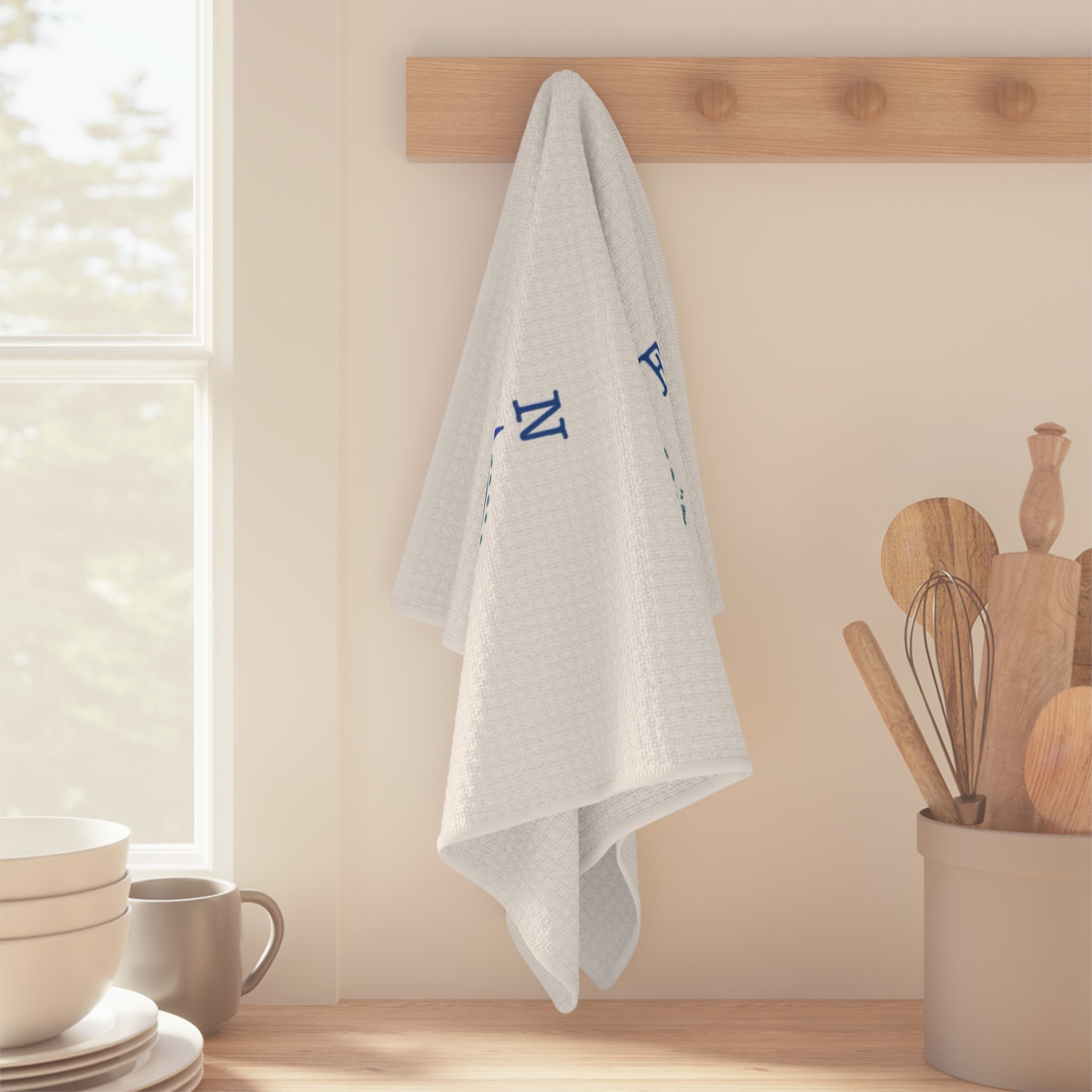 Nautical Southport NC Compass Microfiber Waffle Kitchen Towel - Blue Cava