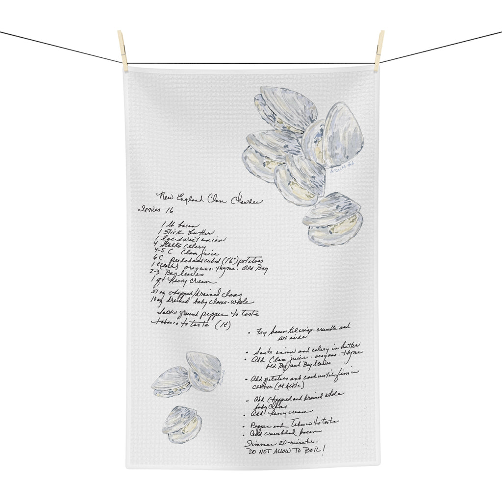 New England Clam Chowder Recipe Microfiber Waffle Kitchen Towel - Blue Cava