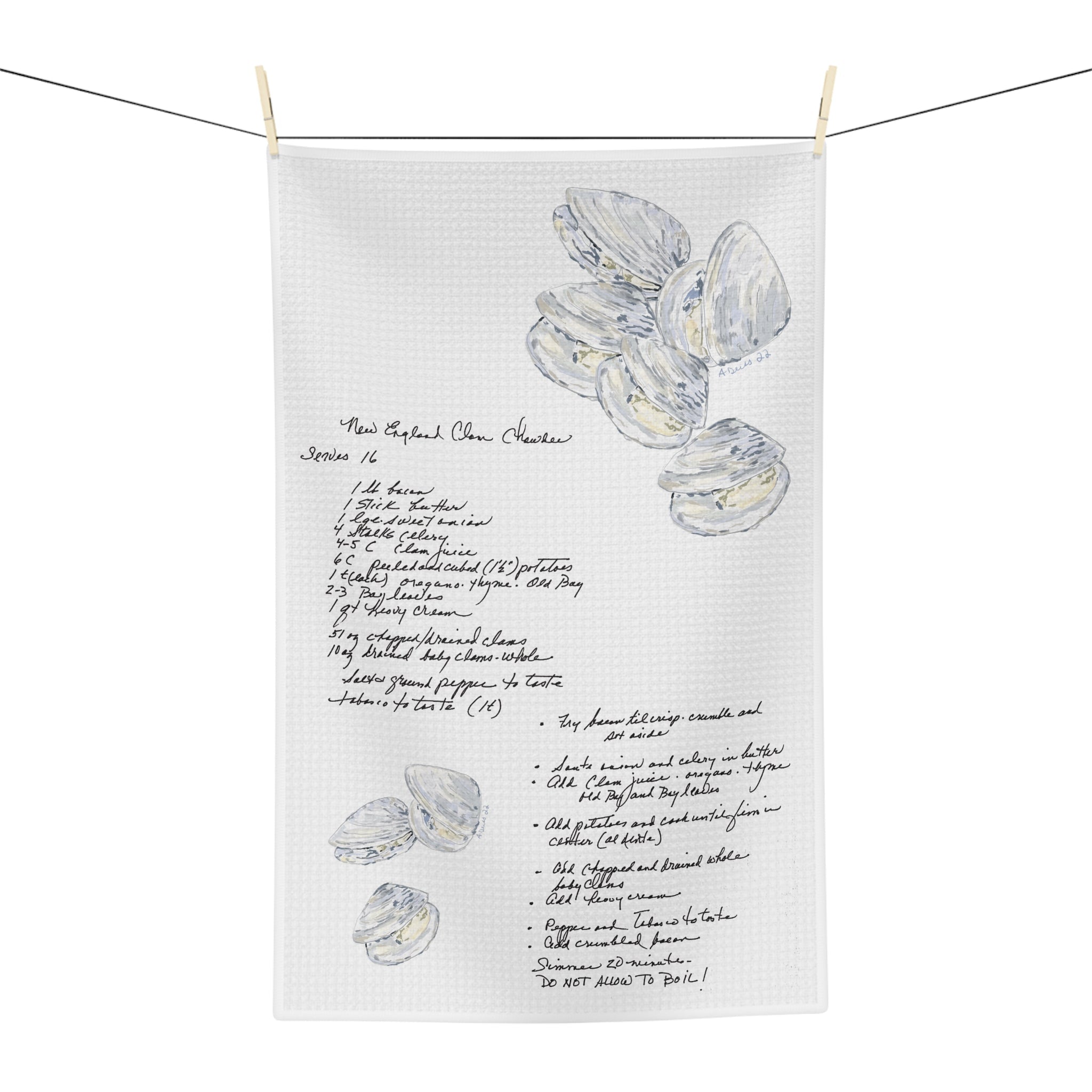 New England Clam Chowder Recipe Microfiber Waffle Kitchen Towel - Blue Cava