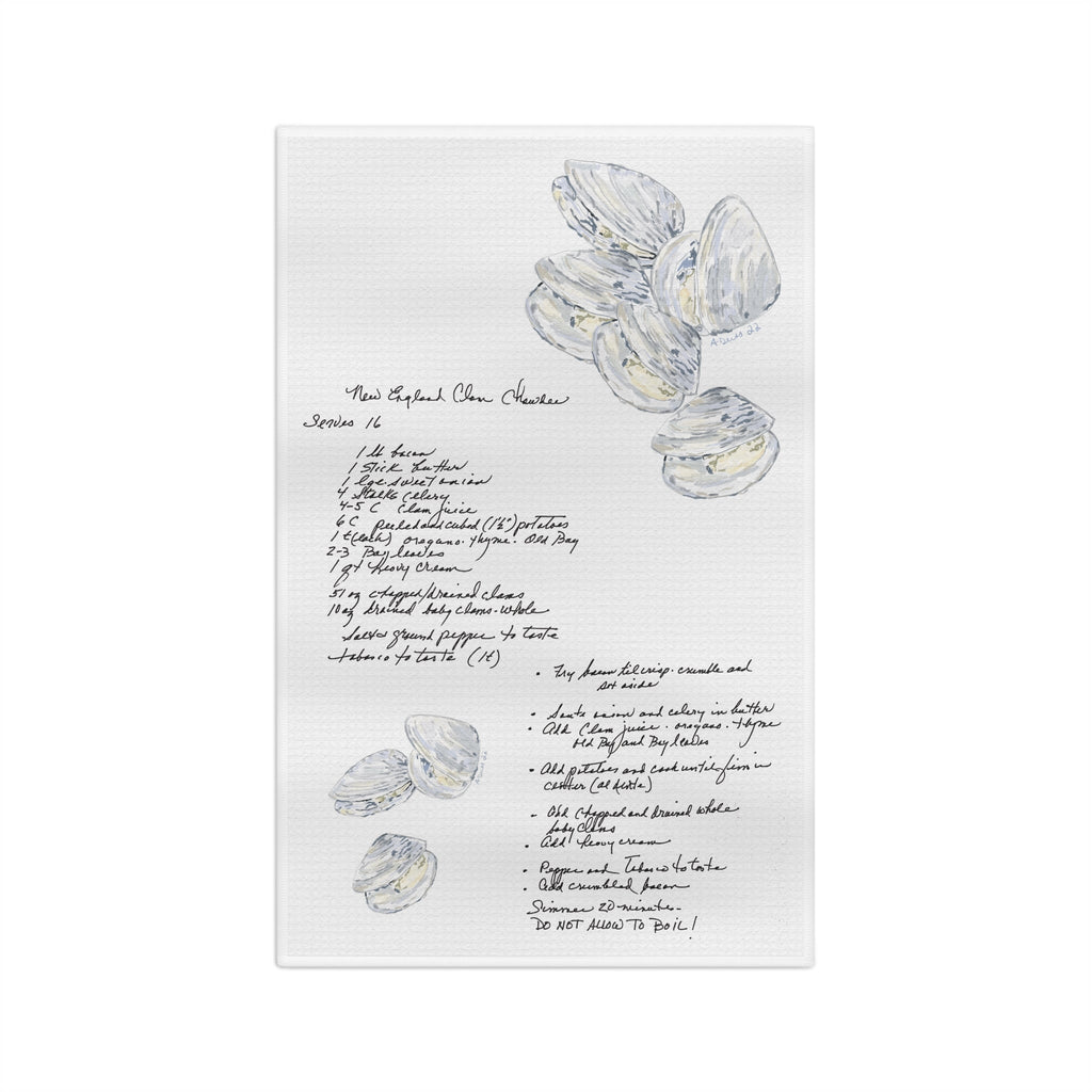 New England Clam Chowder Recipe Microfiber Waffle Kitchen Towel - Blue Cava