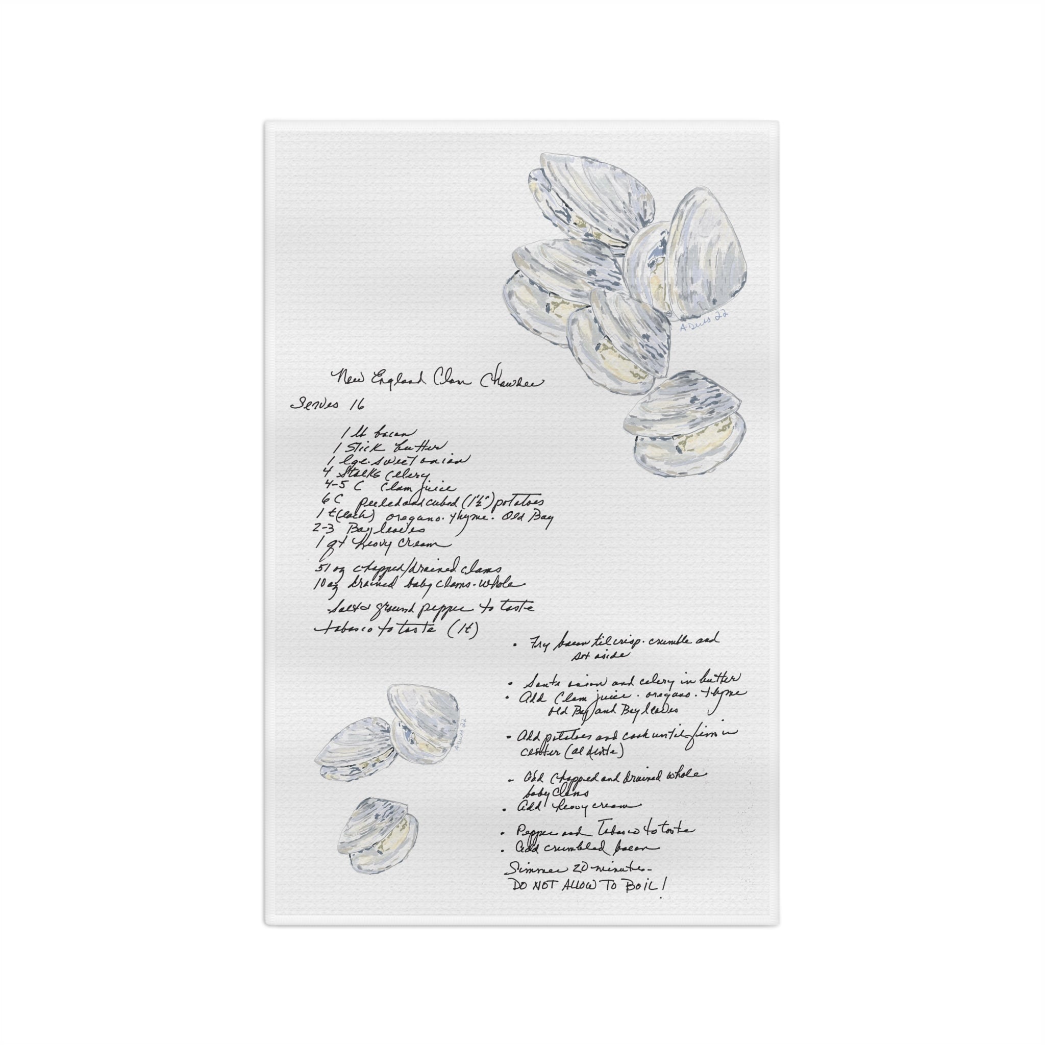 New England Clam Chowder Recipe Microfiber Waffle Kitchen Towel - Blue Cava
