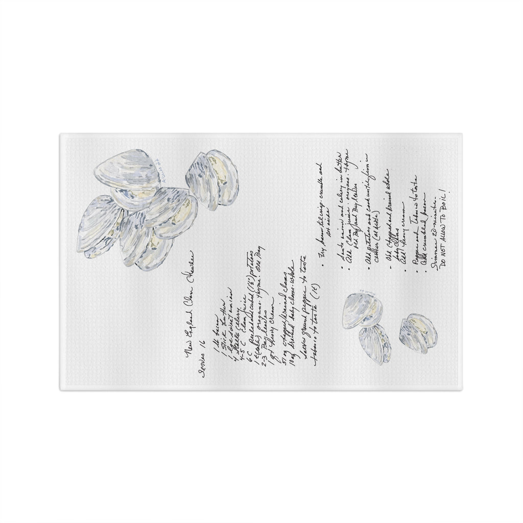 New England Clam Chowder Recipe Microfiber Waffle Kitchen Towel - Blue Cava