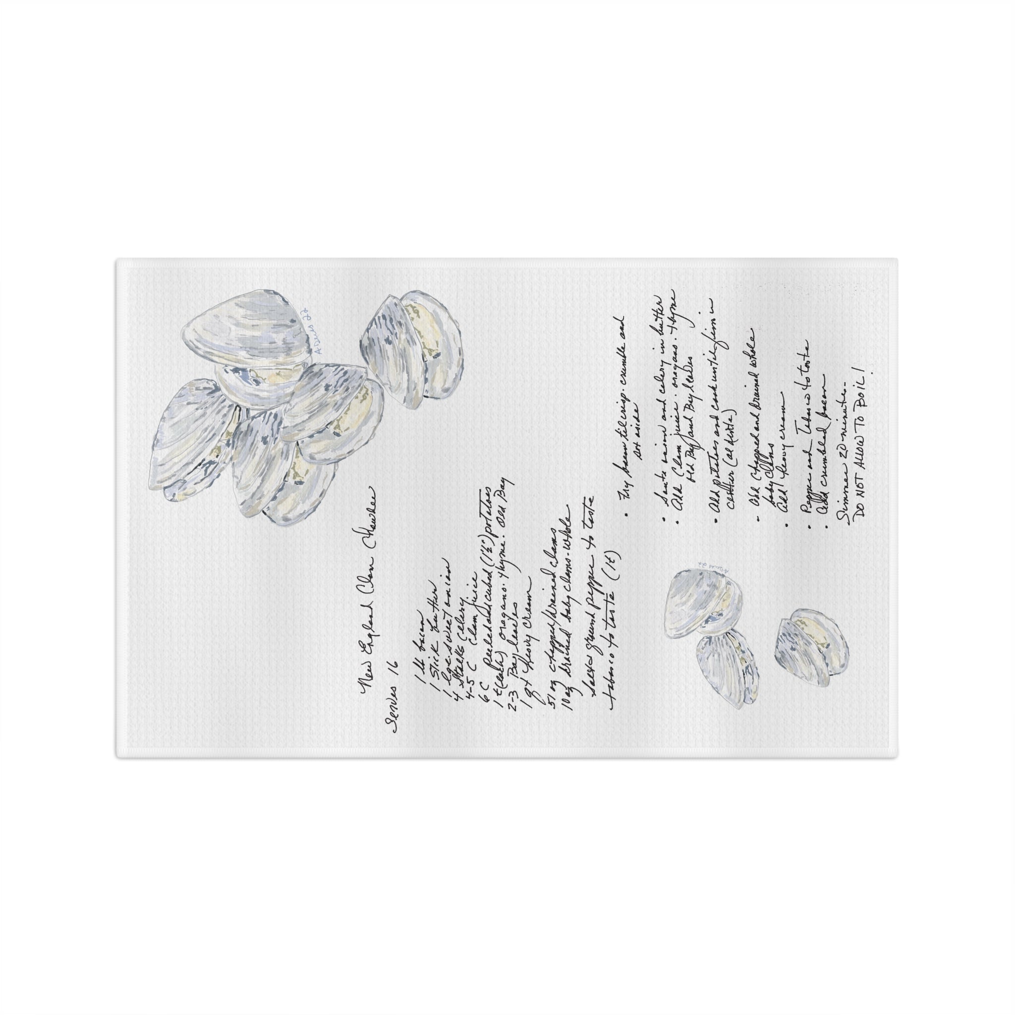 New England Clam Chowder Recipe Microfiber Waffle Kitchen Towel - Blue Cava