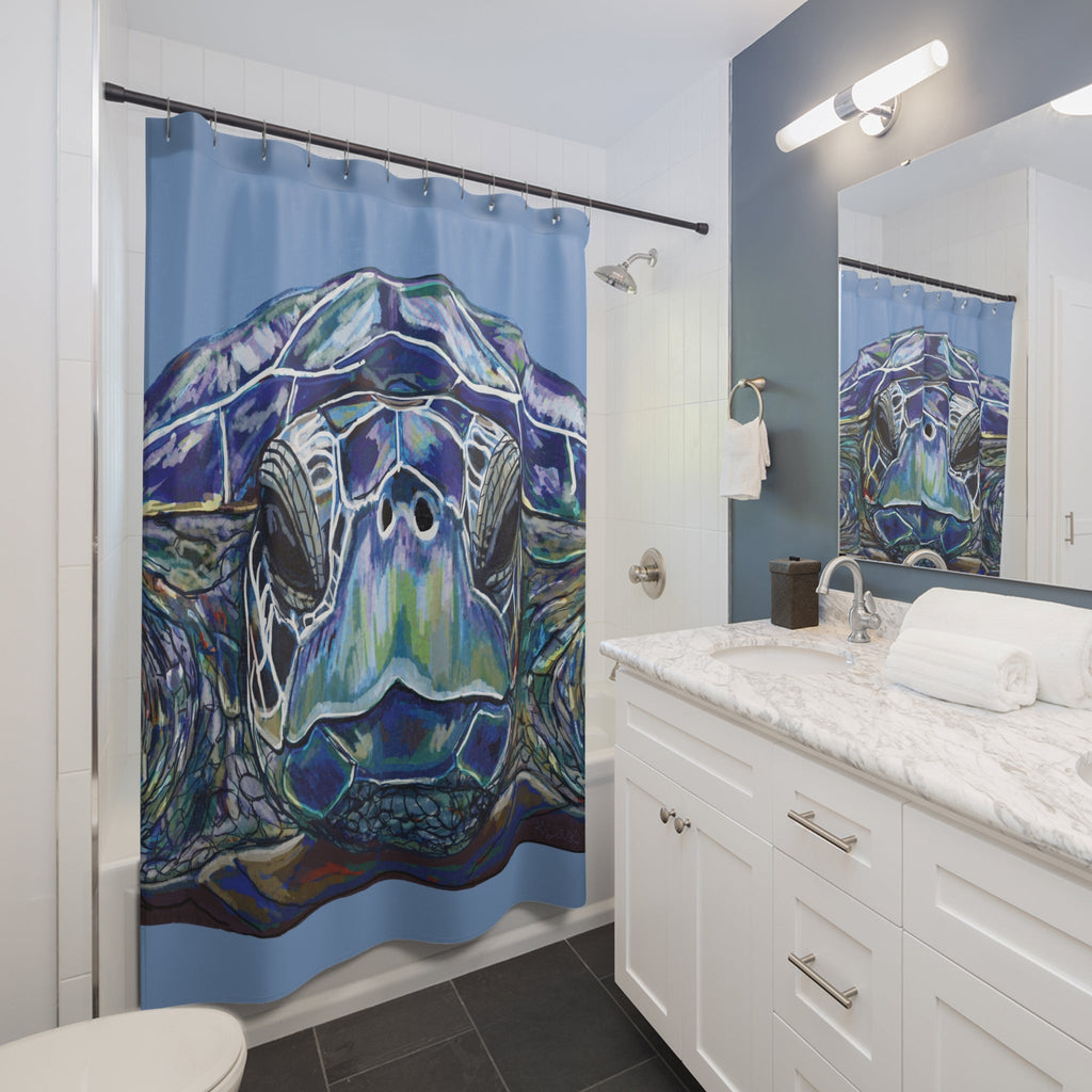 Ocean - Inspired Sea Turtle Shower Curtain - Vibrant Bathroom Decor - Blue Cava