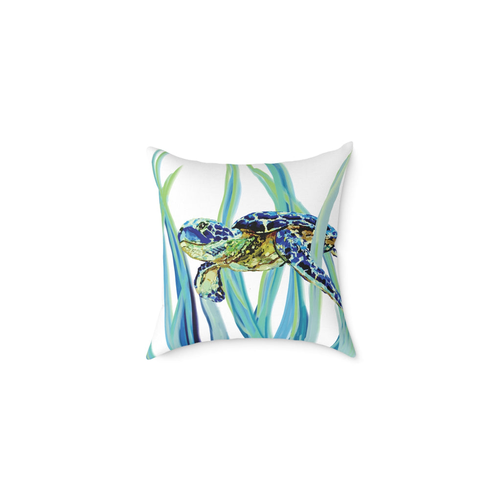 Ocean - Inspired Sea Turtle Square Pillow - Coastal Home Decor - Blue Cava