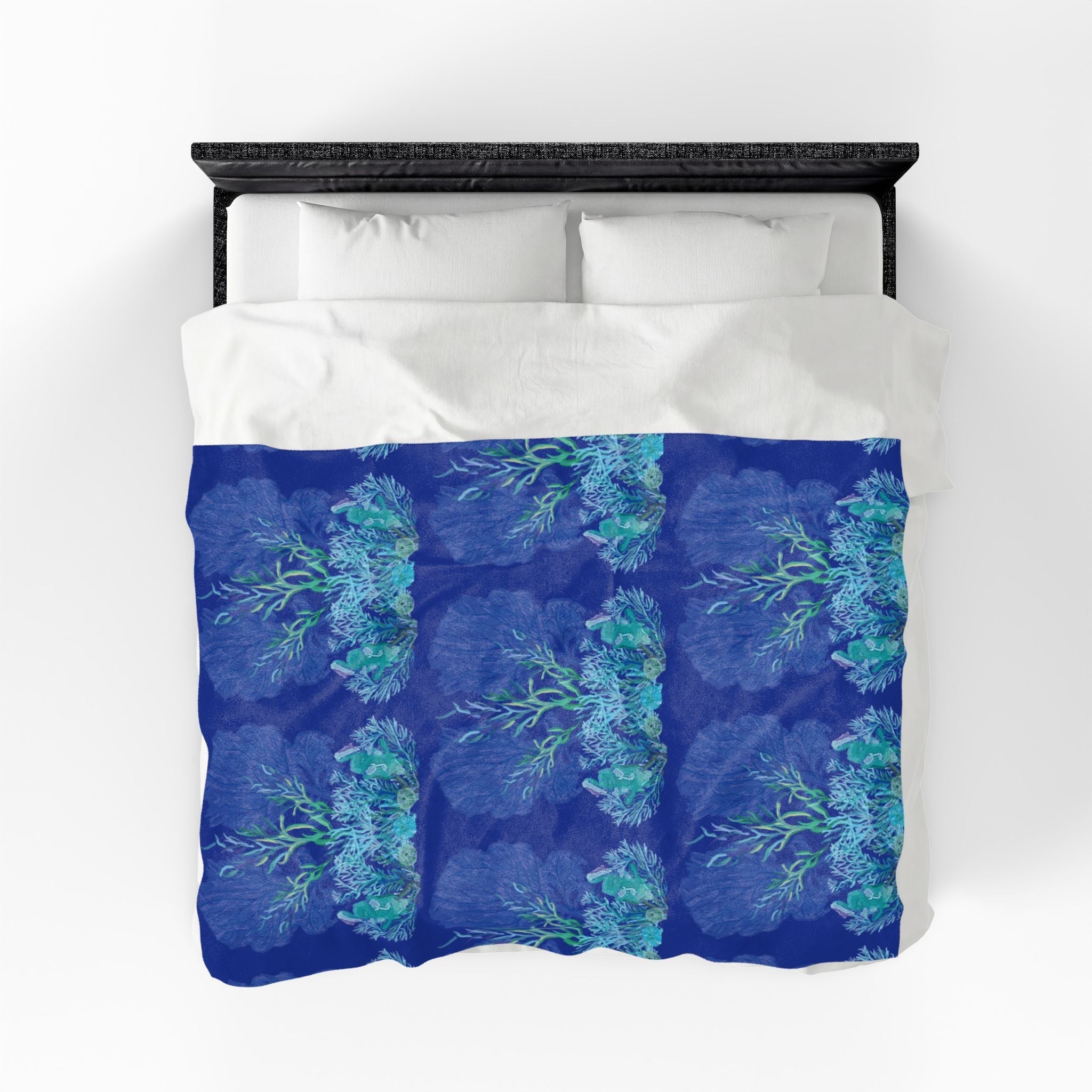 Ocean - Themed Velveteen Plush Blanket - Cozy Coral Design for Home Decor & Gifts - Blue Cava