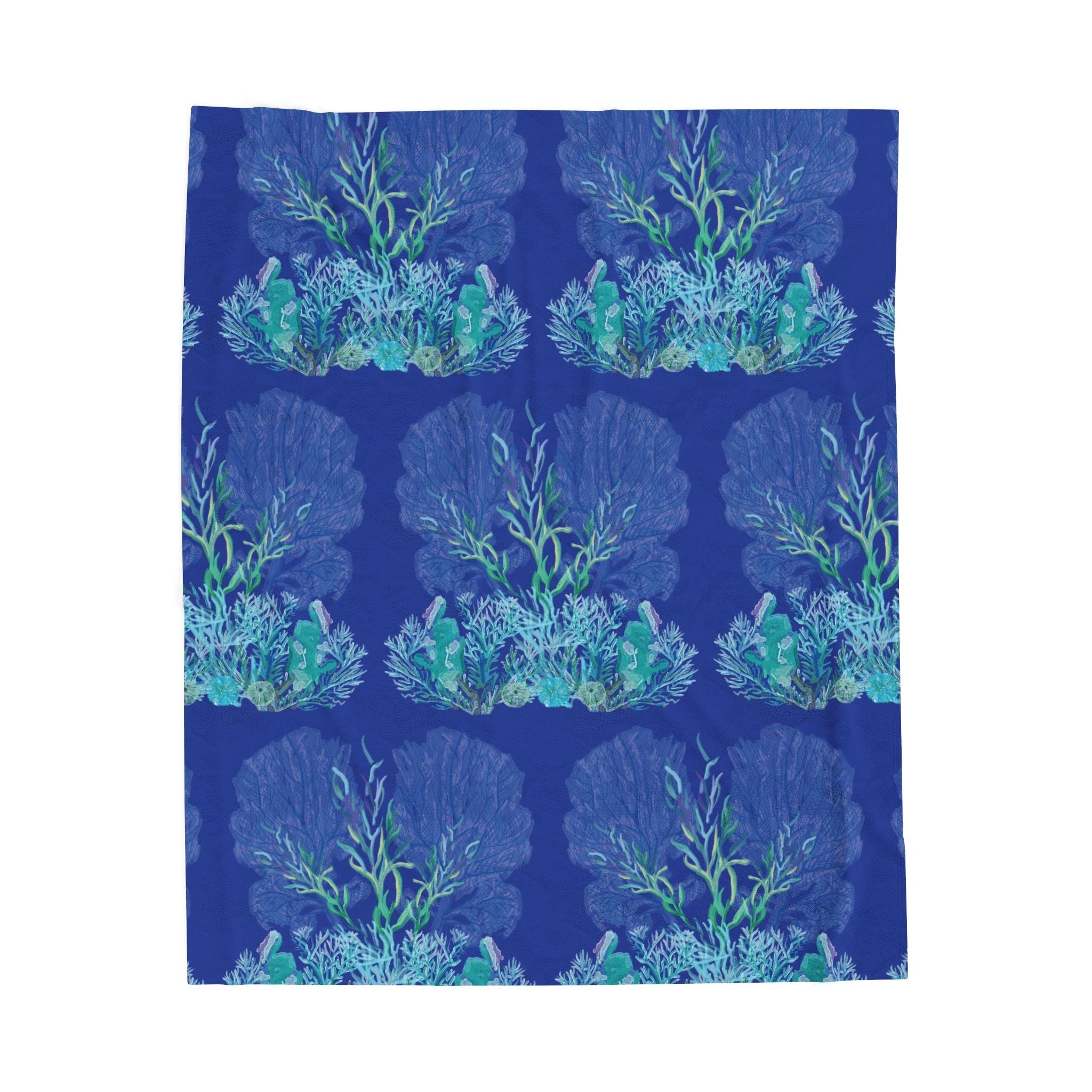Ocean - Themed Velveteen Plush Blanket - Cozy Coral Design for Home Decor & Gifts - Blue Cava