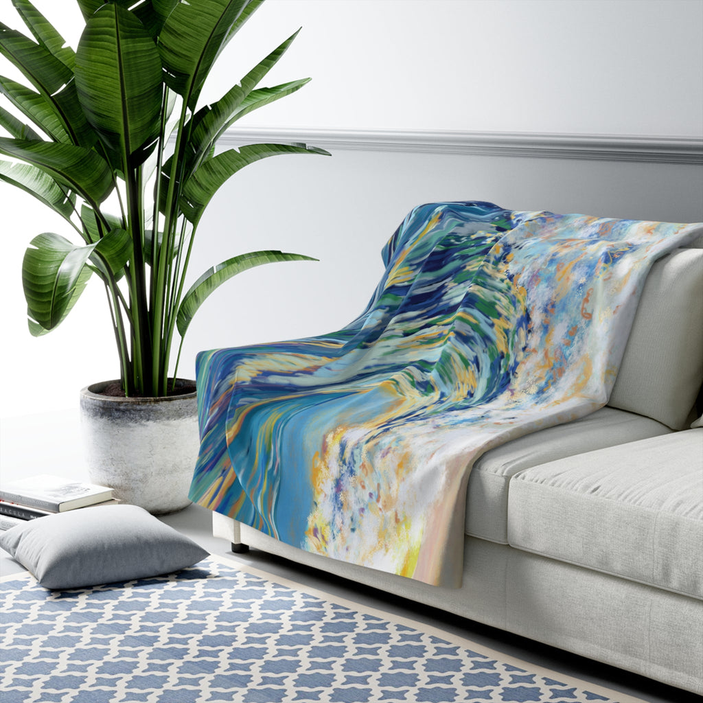 Ocean Wave Sherpa Fleece Blanket - Cozy Home Decor for Beach Lovers - Blue Cava