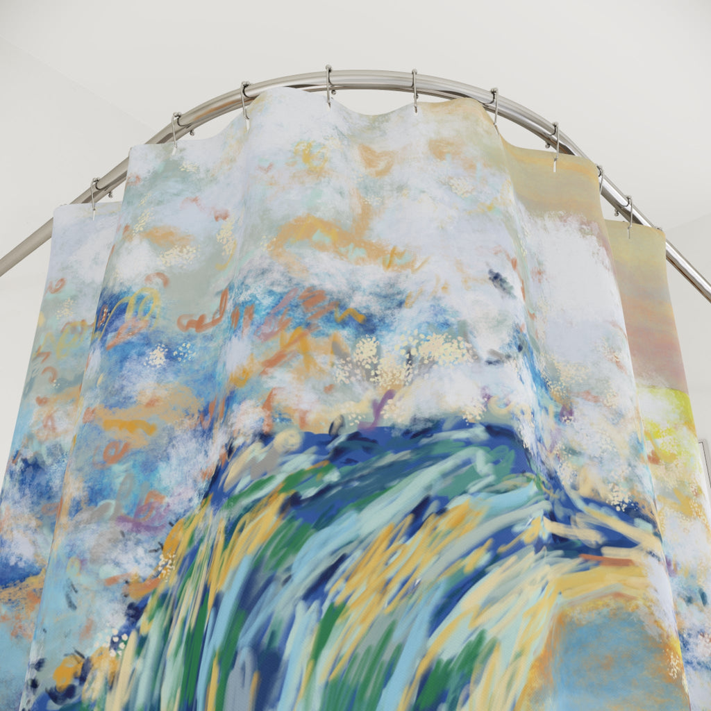 Ocean Wave Shower Curtain – Colorful Coastal Bathroom Decor - Blue Cava