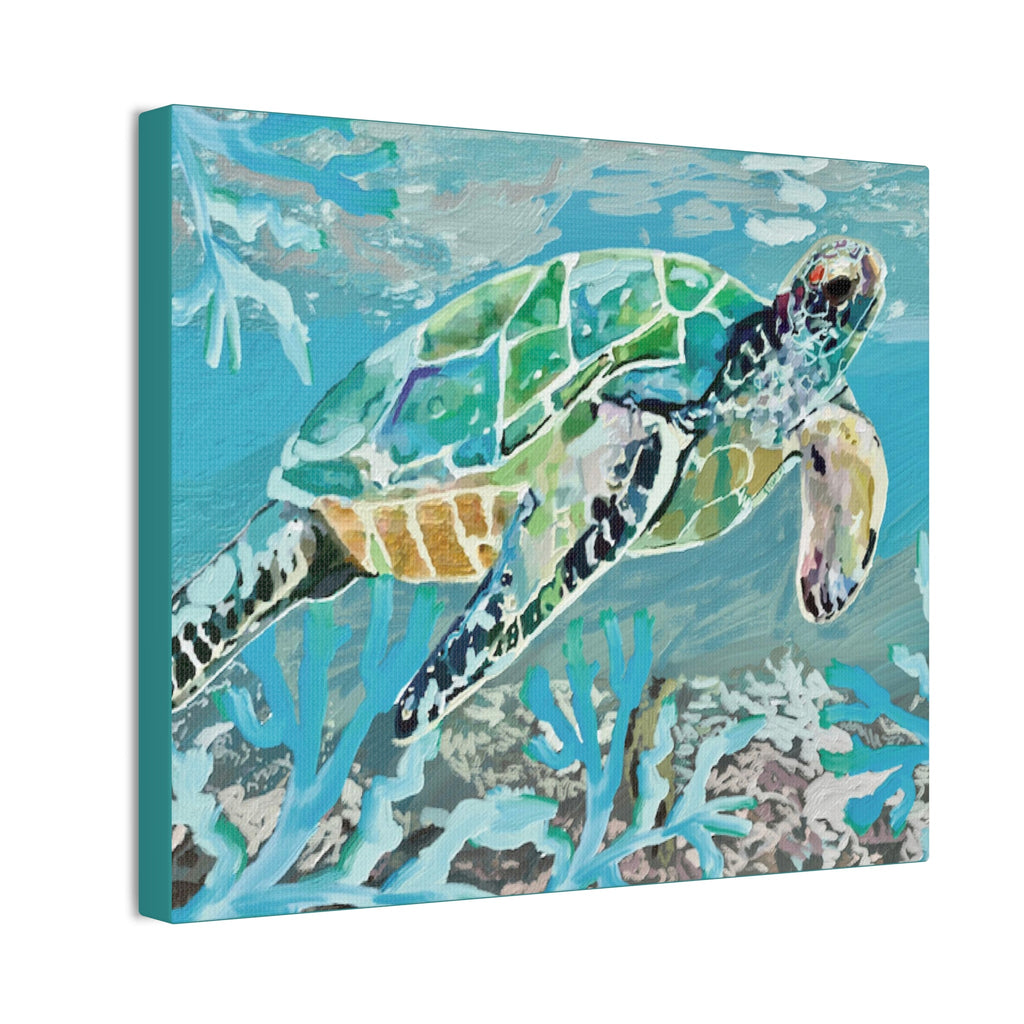 Horizontal OKI Sea Turtle Coastal Canvas Stretched Canvas Wall Art, 0.75" depth. Multiple sizes available. - Blue Cava