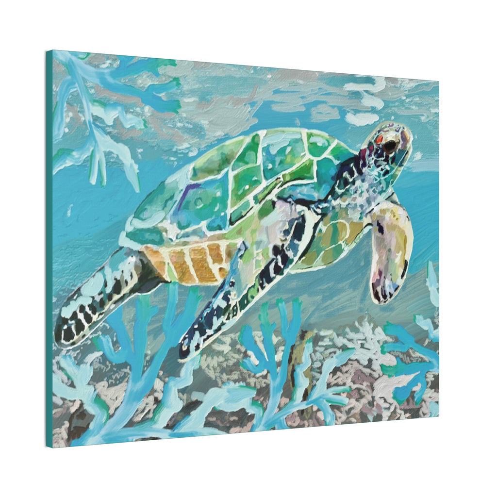 Horizontal OKI Sea Turtle Coastal Canvas Stretched Canvas Wall Art, 0.75" depth. Multiple sizes available. - Blue Cava