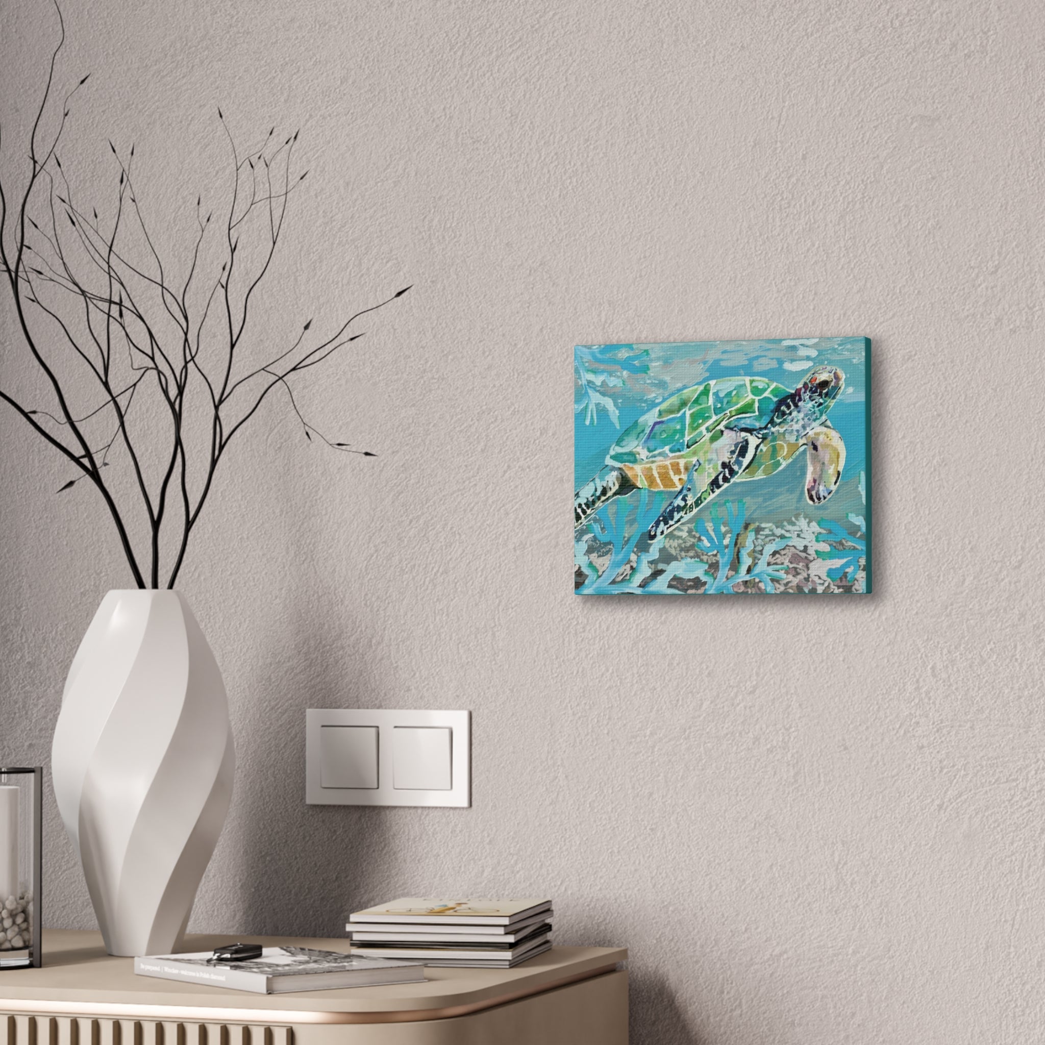 Horizontal OKI Sea Turtle Coastal Canvas Stretched Canvas Wall Art, 0.75" depth. Multiple sizes available. - Blue Cava