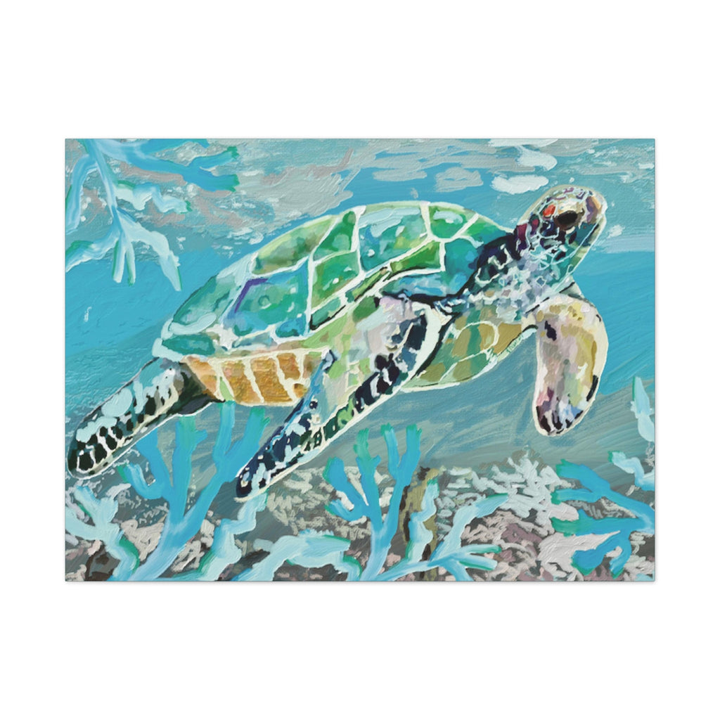 Horizontal OKI Sea Turtle Coastal Canvas Stretched Canvas Wall Art, 0.75" depth. Multiple sizes available. - Blue Cava