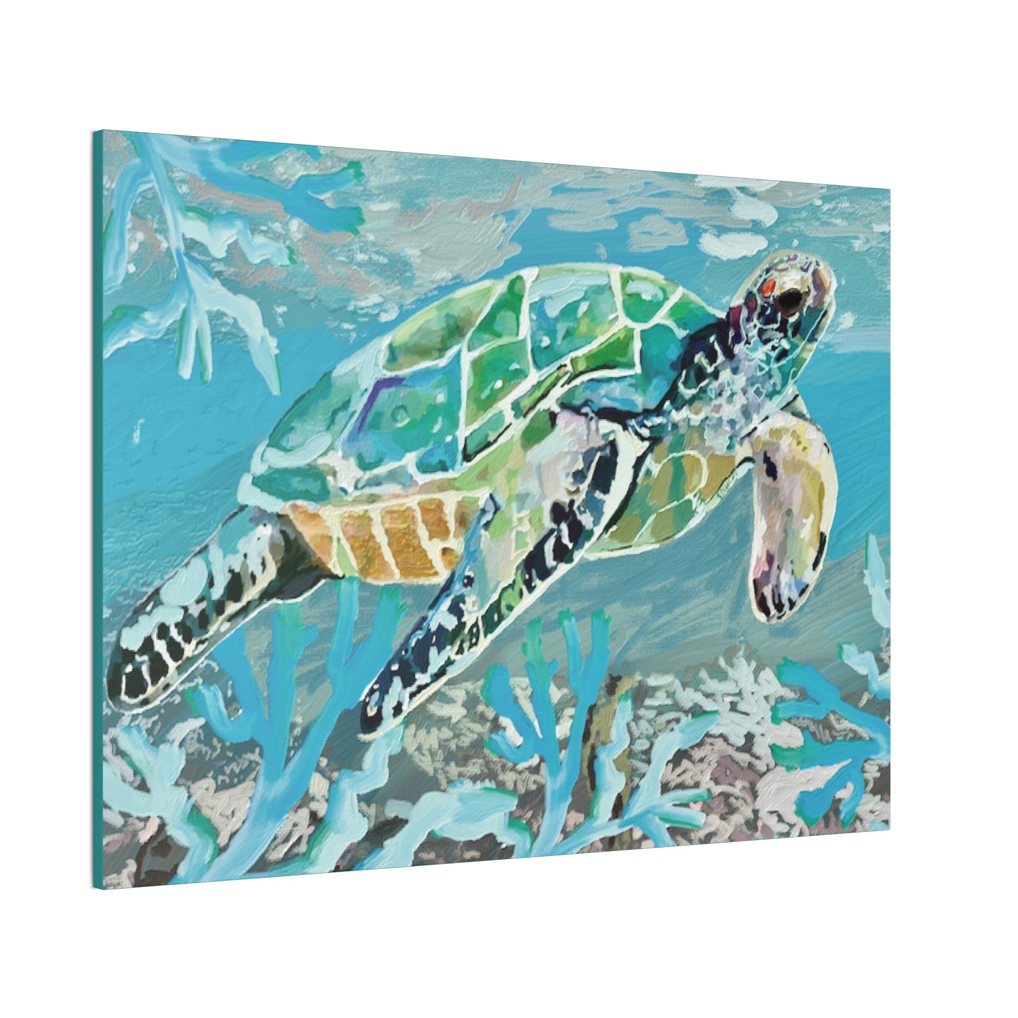 Horizontal OKI Sea Turtle Coastal Canvas Stretched Canvas Wall Art, 0.75" depth. Multiple sizes available. - Blue Cava