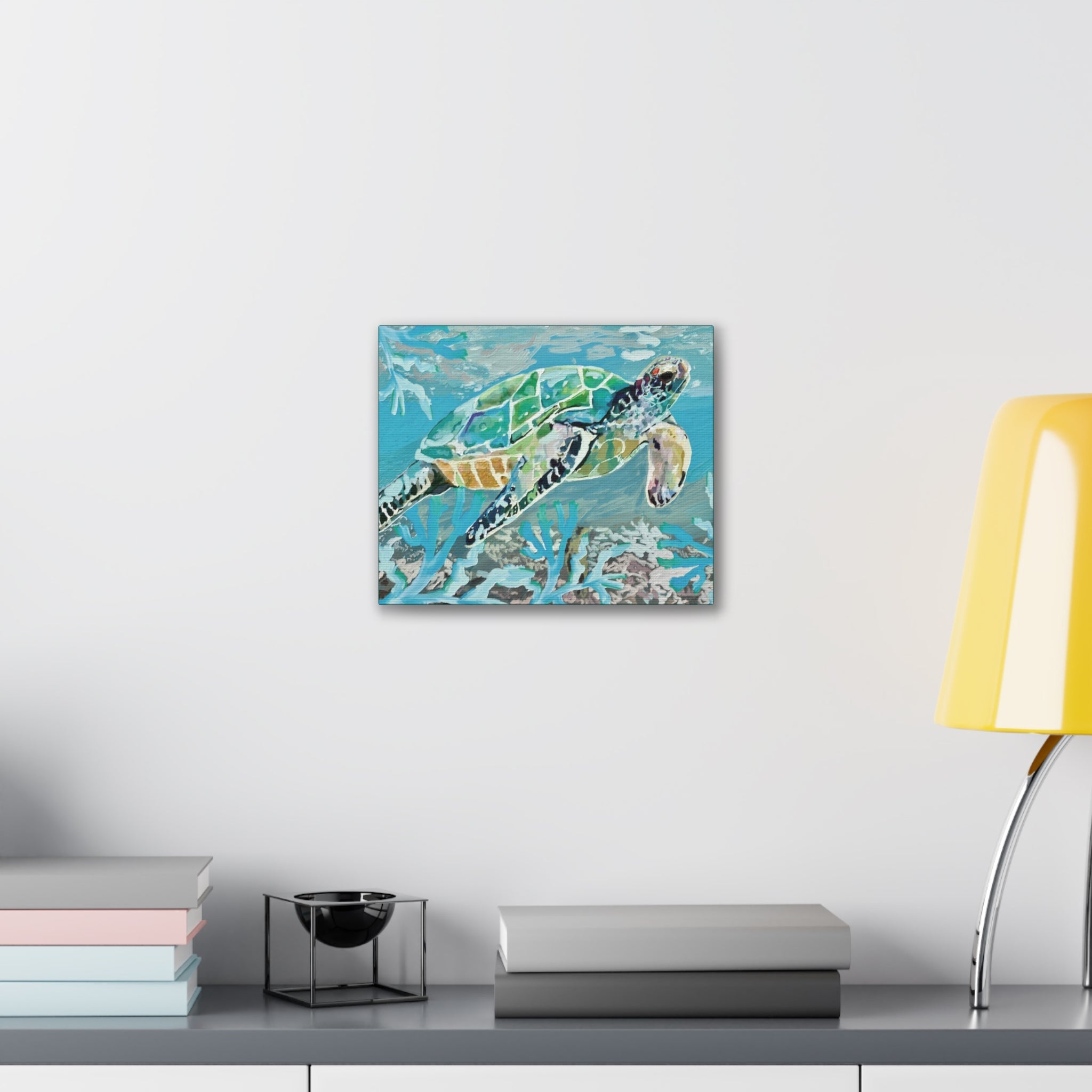 Horizontal OKI Sea Turtle Coastal Canvas Stretched Canvas Wall Art, 0.75" depth. Multiple sizes available. - Blue Cava