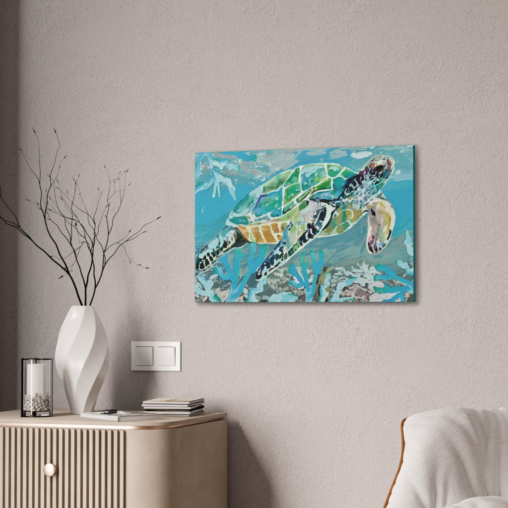 Horizontal OKI Sea Turtle Coastal Canvas Stretched Canvas Wall Art, 0.75" depth. Multiple sizes available. - Blue Cava