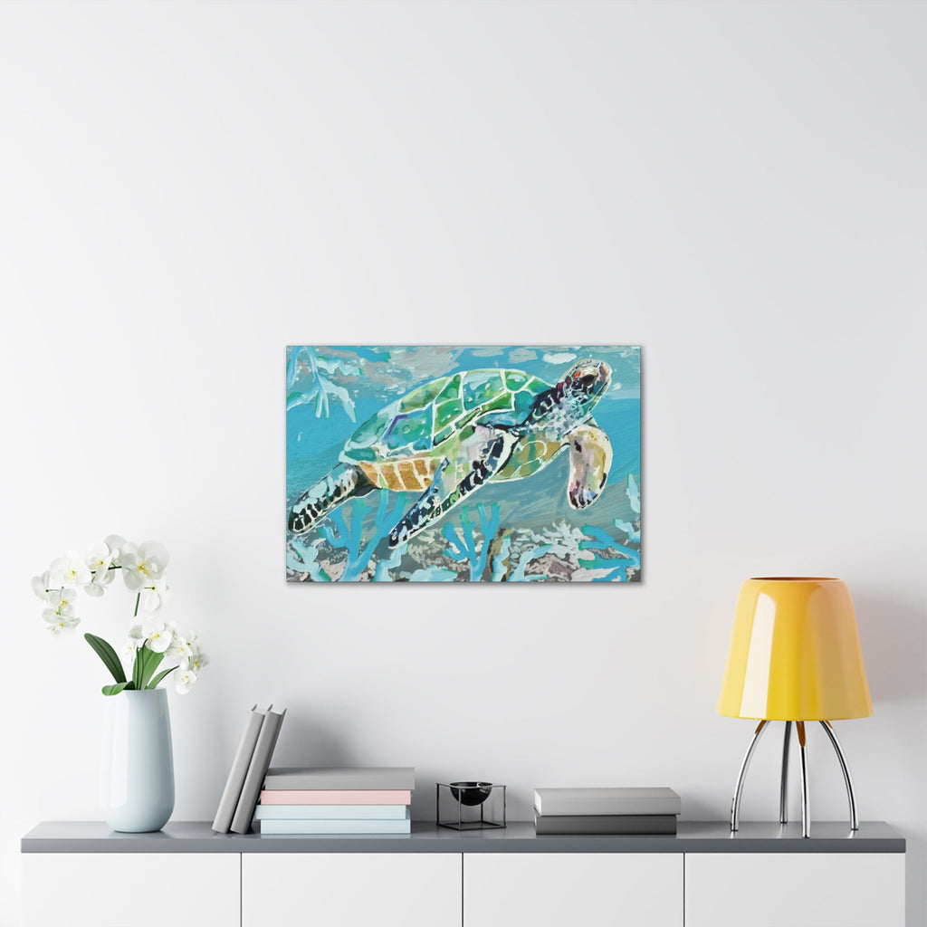 Horizontal OKI Sea Turtle Coastal Canvas Stretched Canvas Wall Art, 0.75" depth. Multiple sizes available. - Blue Cava