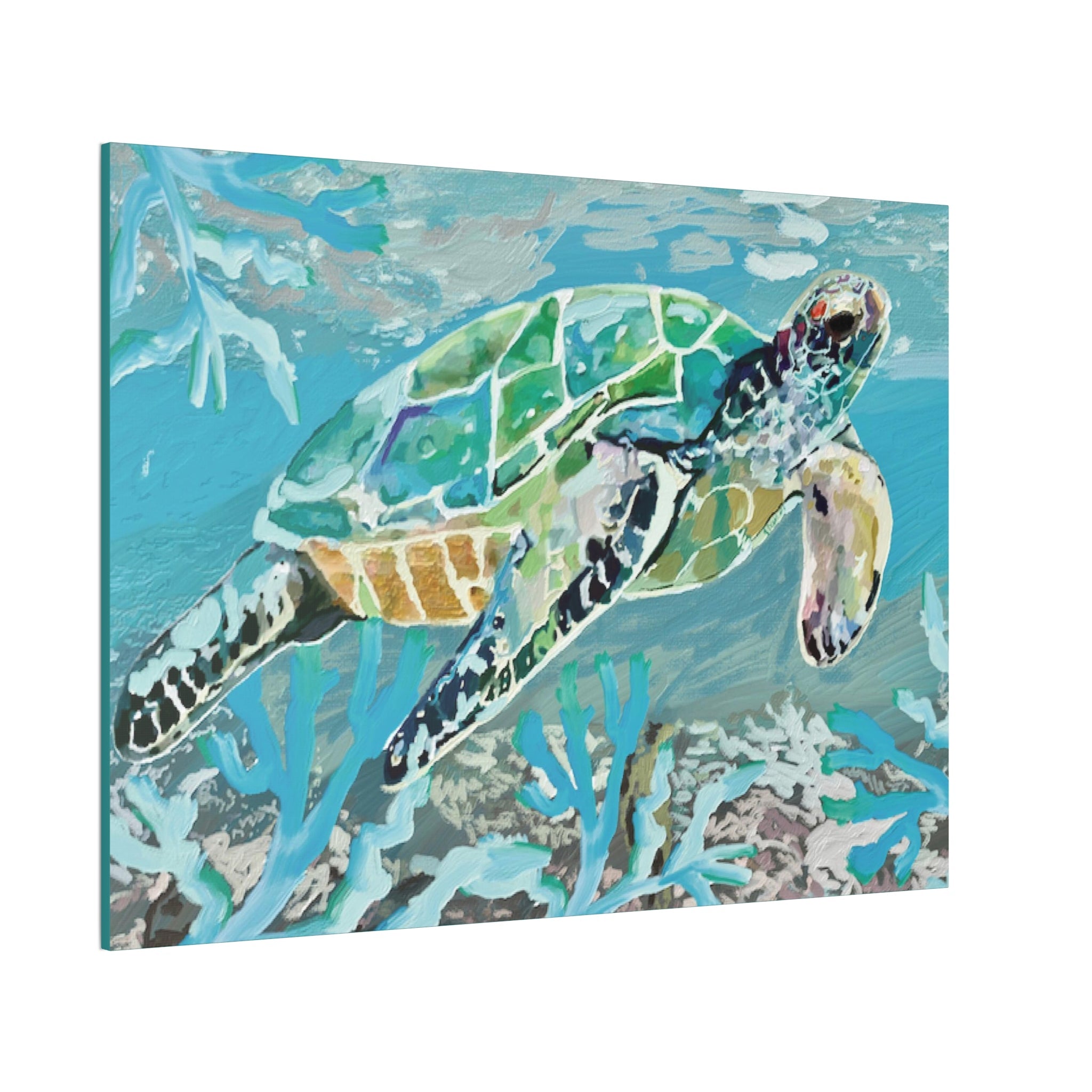 Horizontal OKI Sea Turtle Coastal Canvas Stretched Canvas Wall Art, 0.75" depth. Multiple sizes available. - Blue Cava