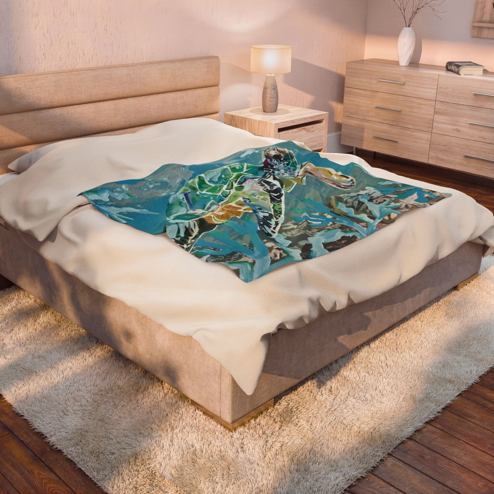 OKI Sea Turtle Velveteen Plush Blanket - Blue Cava