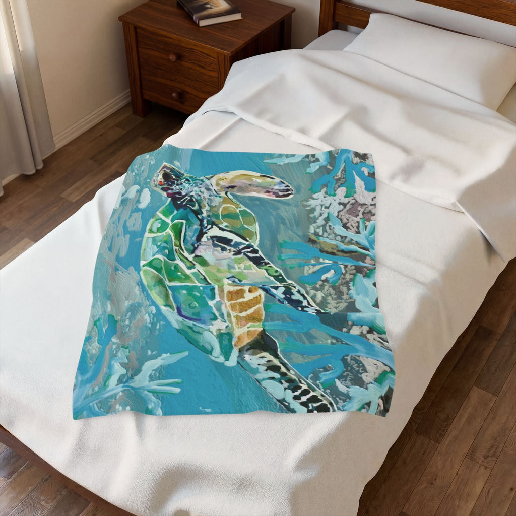 OKI Sea Turtle Velveteen Plush Blanket - Blue Cava